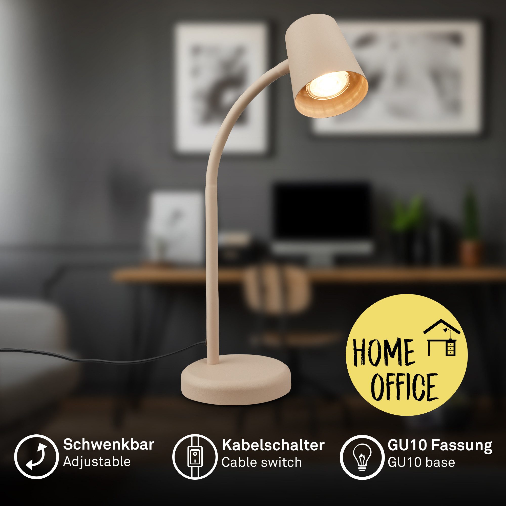 Briloner Leuchten Tischleuchte LED Tischlampe Bürolampe Homeoffice Schreibtischlampe Kinderzimmer, ohne Leuchtmittel, 2700K - Extra - Warmweiß