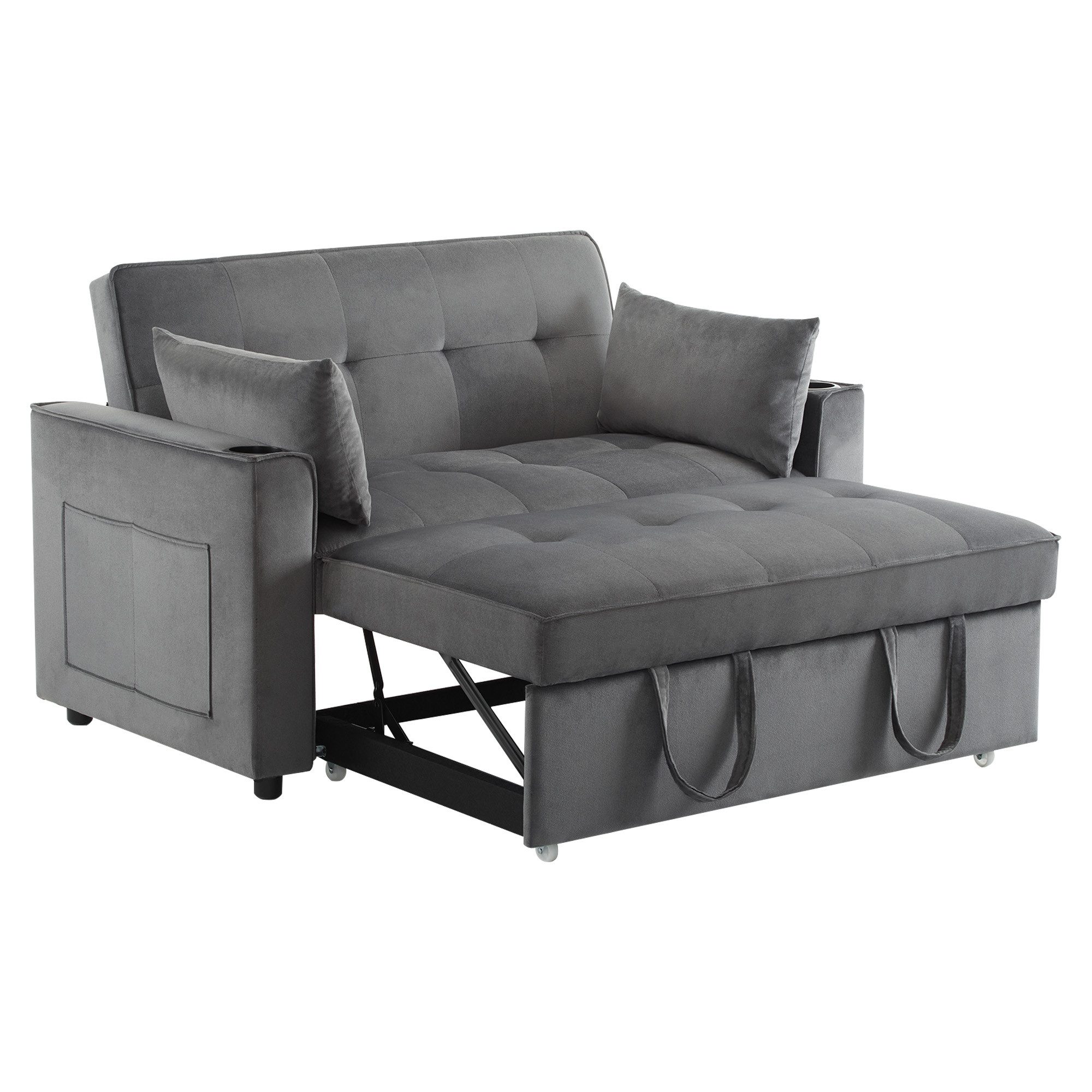 i@home Schlafsofa Multifunktionssofa mit Schlaffunktion, Schlafsofa mit Getränkehalter und Kissen, Rückenlehne neigbar 105°/140°/180°, geeignet für Wohnzimmer, Schlafzimmer, Heimkino-Wohnung, Grau