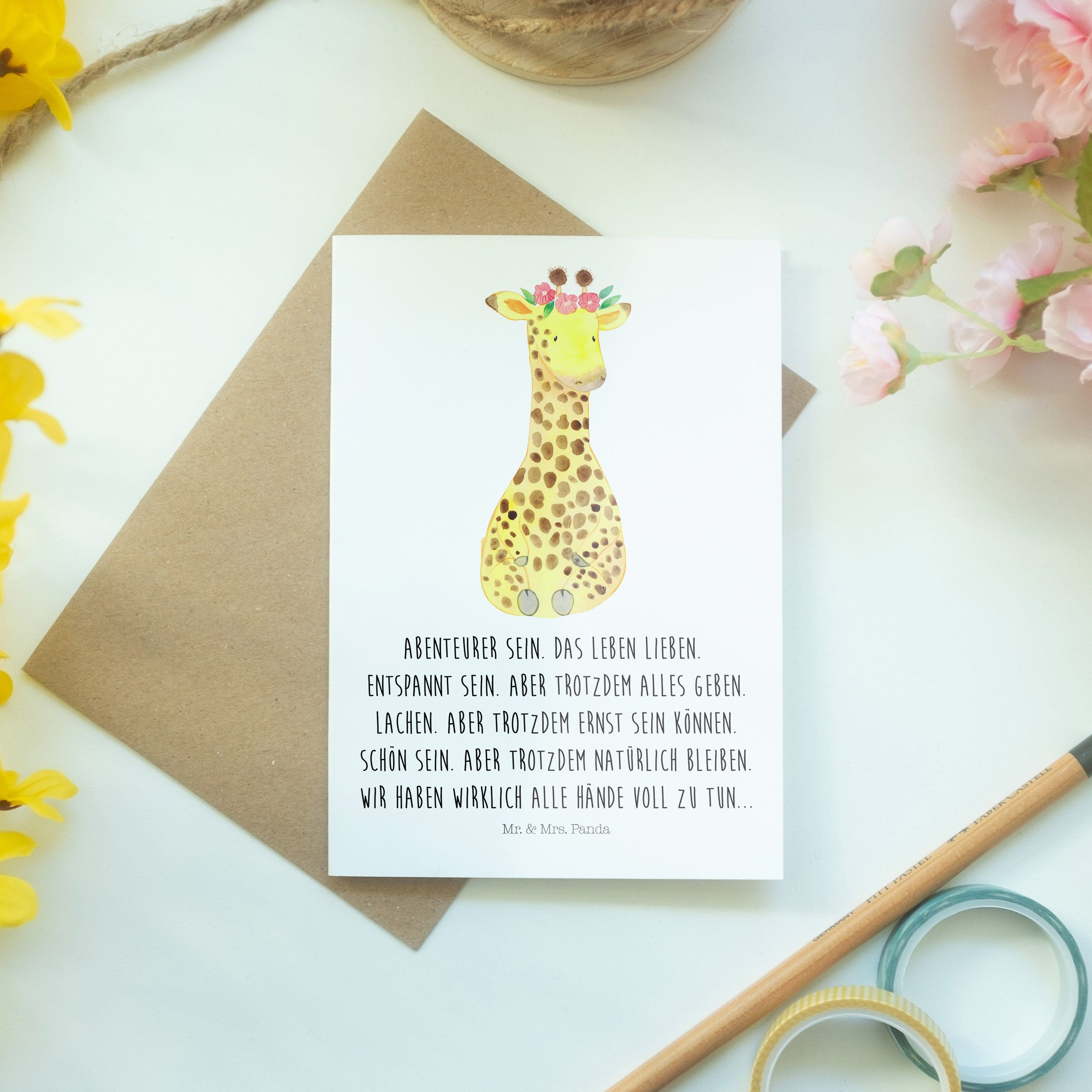 Geschenk, & Gebur - Karte, Weiß Mrs. Mr. Panda Glückwunschkarte, Giraffe Blumenkranz Grußkarte -