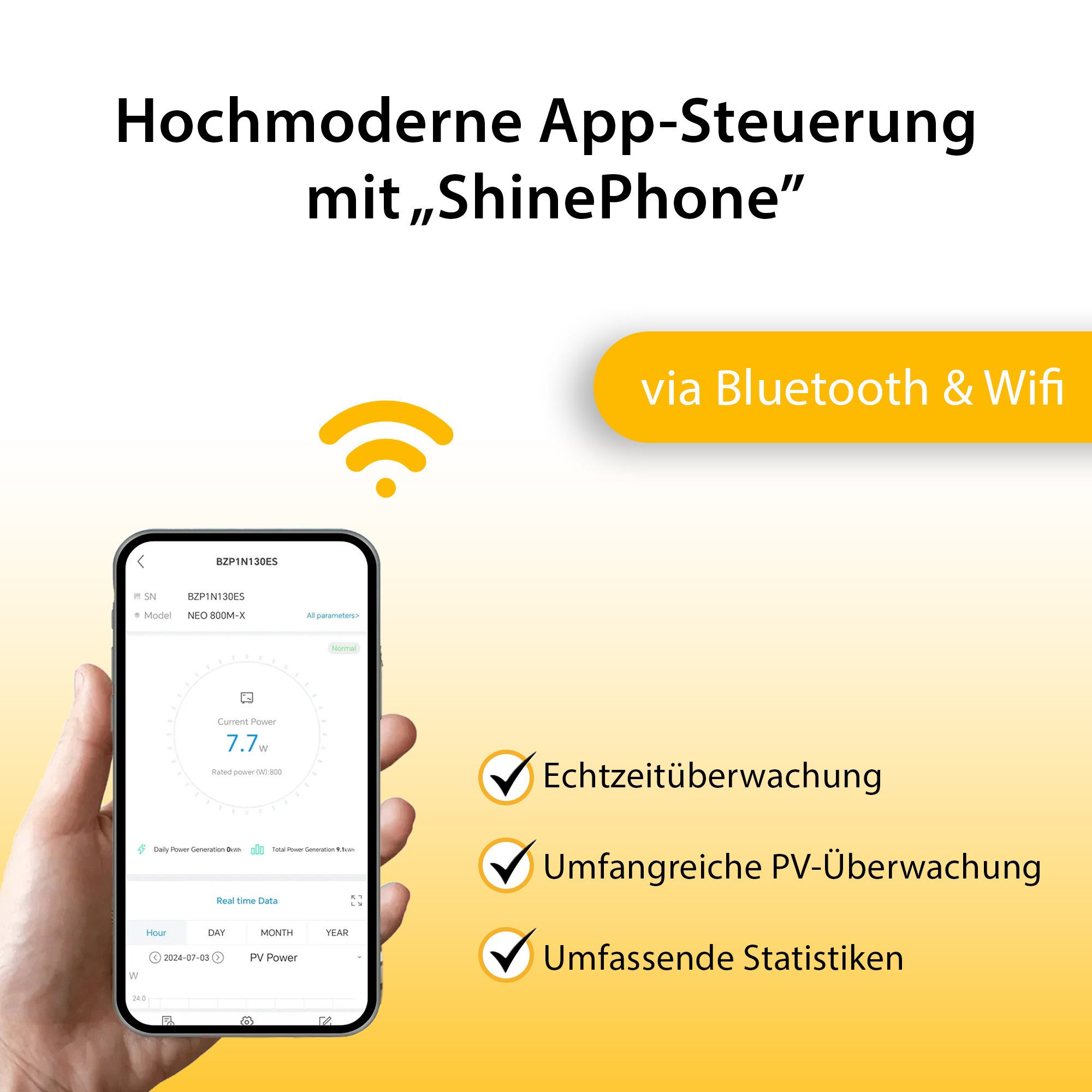 VALE Balcony Power Plant Intelligent Solar System Set Bifacial with Inverter (in set with Growatt Inverter, Full Black, 880-920 Wp), Plug&Play, BKW, Solar Module, Photovoltaic Set, WiFi, App Control