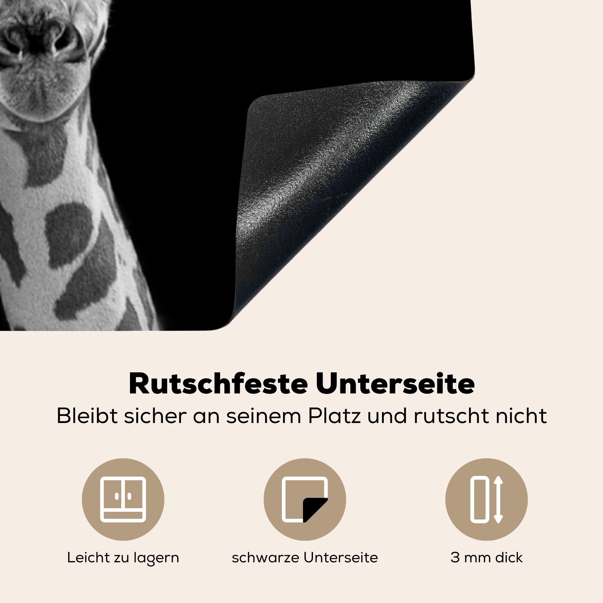 cm, Porträt, Tiere Schwarz - - Ceranfeldabdeckung, Weiß Arbeitsplatte tlg), küche Herdblende-/Abdeckplatte Giraffe - für MuchoWow (1 Vinyl, - 81x52