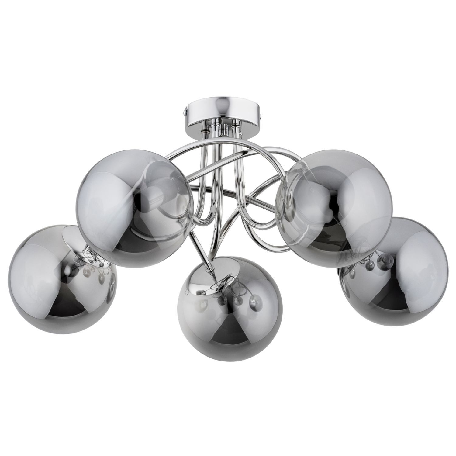 Licht-Erlebnisse Deckenleuchte BRIONI, ohne Leuchtmittel, Rauchglas Metall 51 cm breit Chrom Grau E14 5-flammig Kugel Schirm