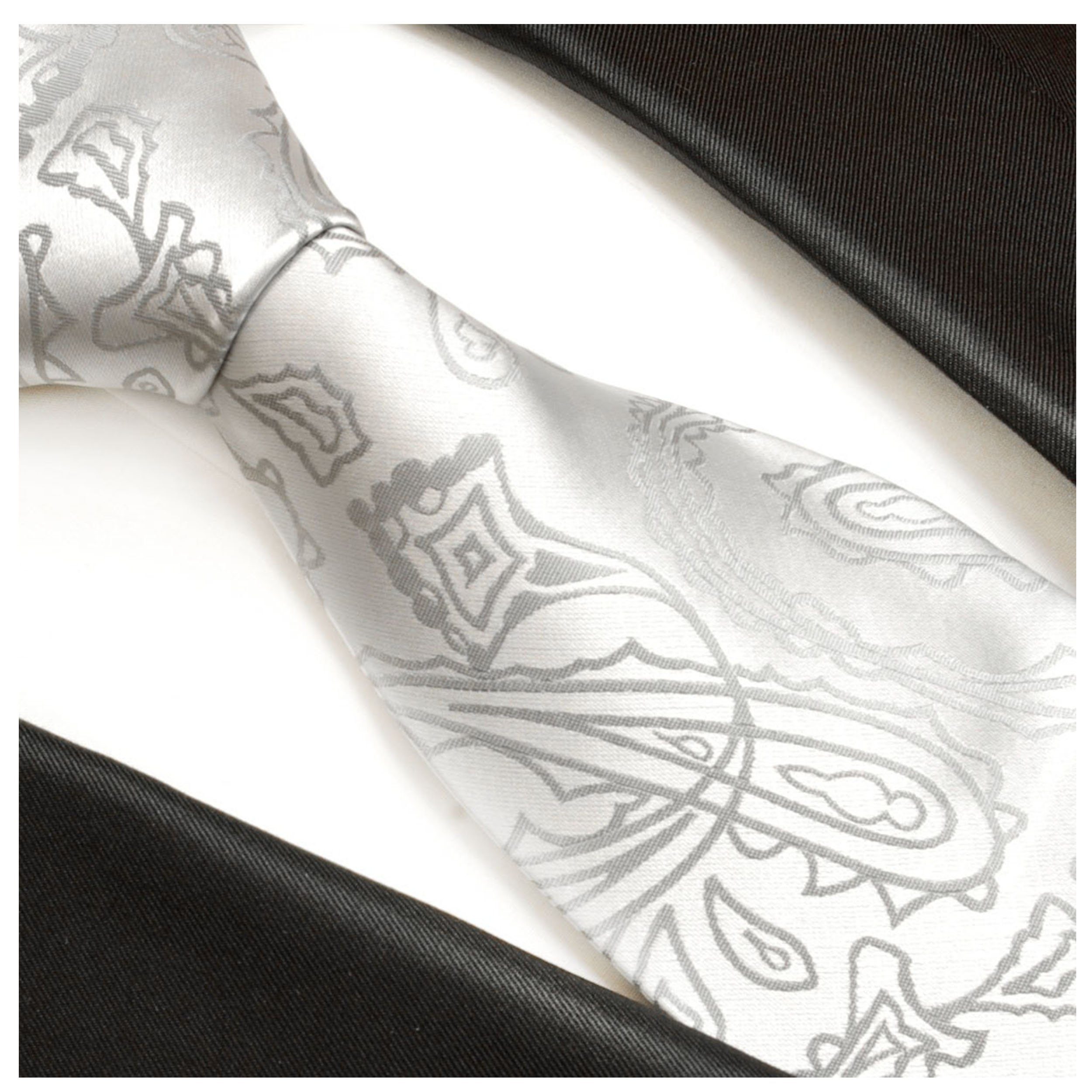 Paul Malone Krawatte Herren Hochzeitskrawatte paisley - Mikrofaser - Bräutigam Schmal (6cm), silber V3