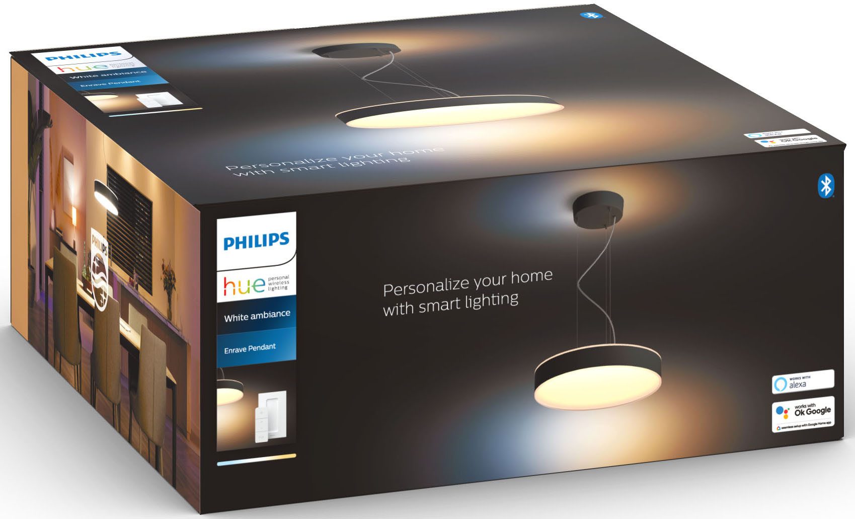 Philips Hue LED Pendelleuchte White Ambiance Enrave Pendelleuchte, Abschaltautomatik, Bluetooth, CCT - über Fernbedienung, Dimmer, Dimmfunktion, Farbsteuerung, Fernbedienung, Infrarot inkl., Leuchtdauer einstellbar, Memoryfunktion, Nachtlichtfunktion, Smart Home, Timerfunktion, dimmbar über Fernbedienung, erweiterbar, mehrere Helligkeitsstufen, LED fest integriert, warmweiß - kaltweiß, inkl. Philips Hue Dimmschalter