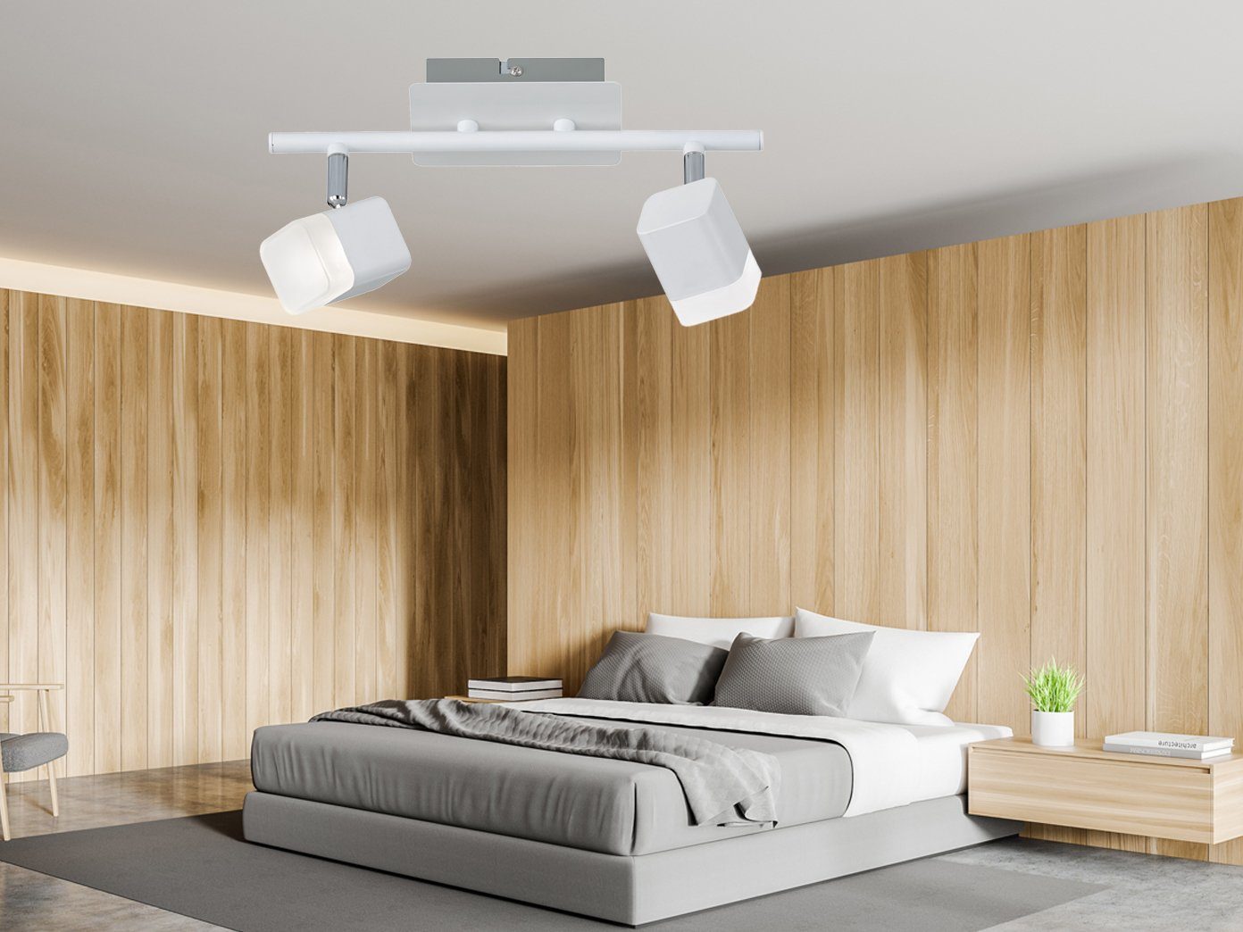 Reality Leuchten LED Deckenstrahler, LED fest integriert, Warmweiß, 2er-SET Deckenleuchten 2-flammig Weiß Treppenhaus Ankleidezimmer 34cm