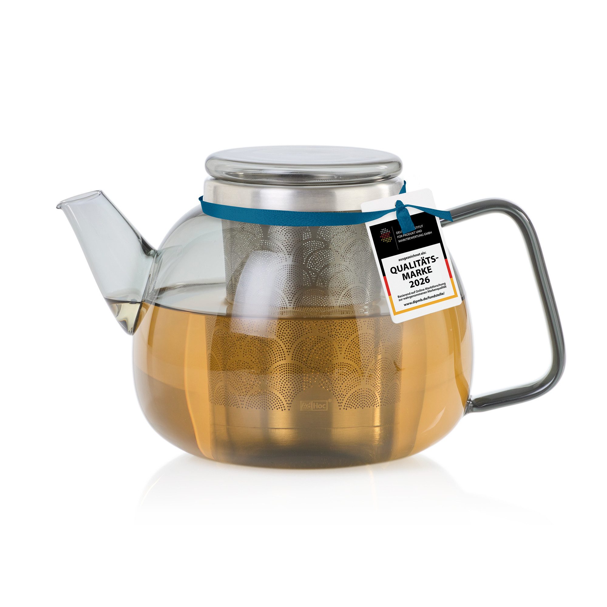 AdHoc Teekanne Yuna, 1,2 l, hochwertige Glas Kanne mit Feinfilter aus Edelstahl