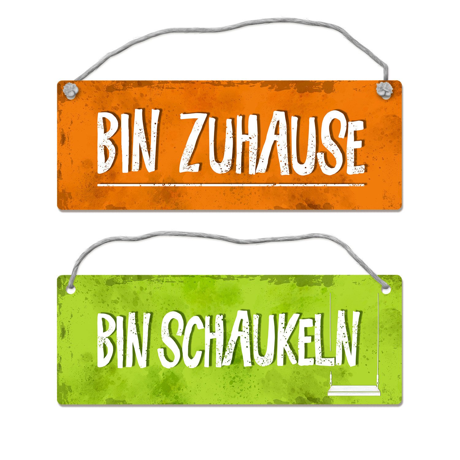 Metallschild Bin schaukeln Zuhause Wendeschild mit Kordel Schild Türschild