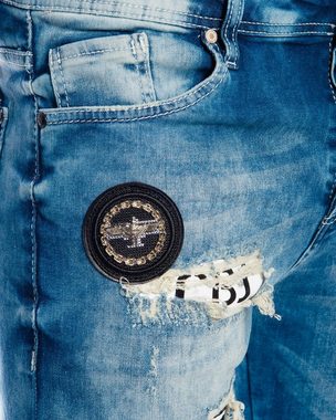 Cipo & Baxx Slim-fit-Jeans Herren Destroyed Jeans Hose inklusive Schlüsselband
