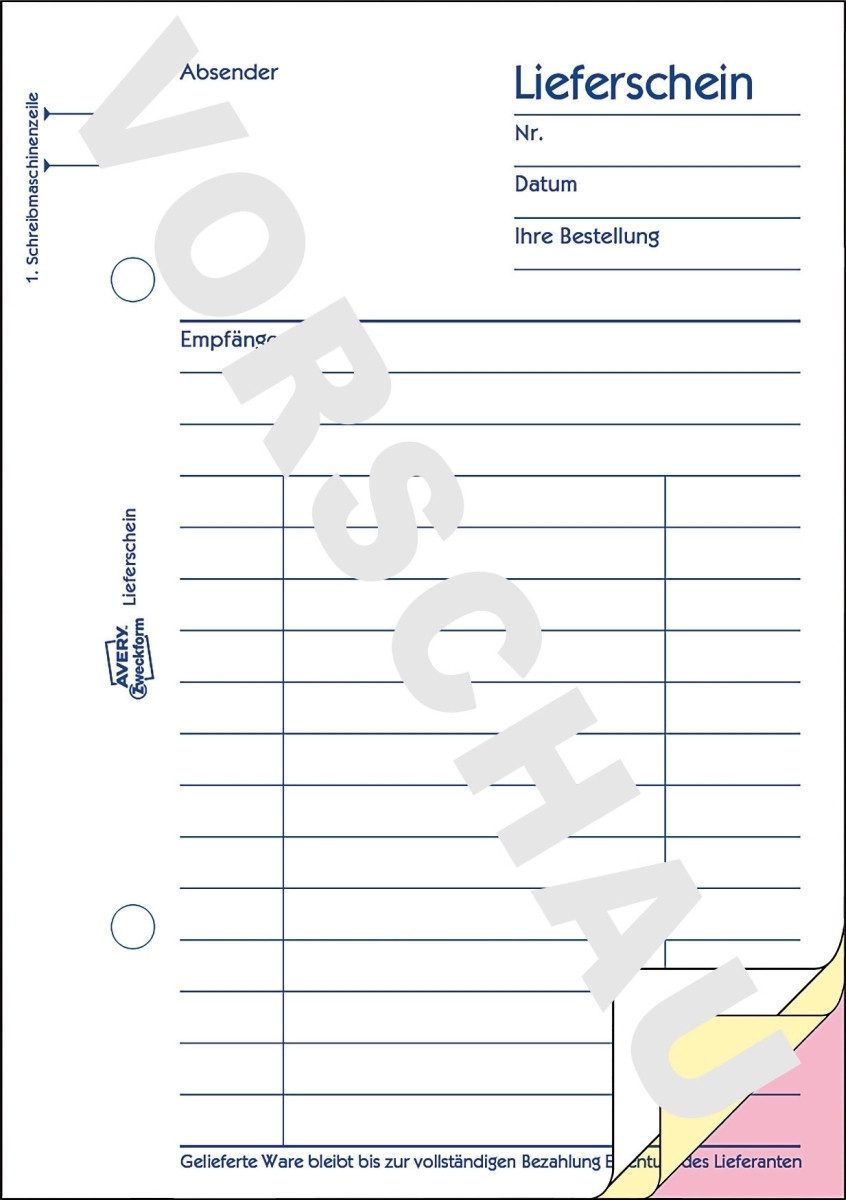 Avery Zweckform Formularblock Formularbuch Lieferschein A6 selbstdurchschreibend 3x40 Blatt Packung