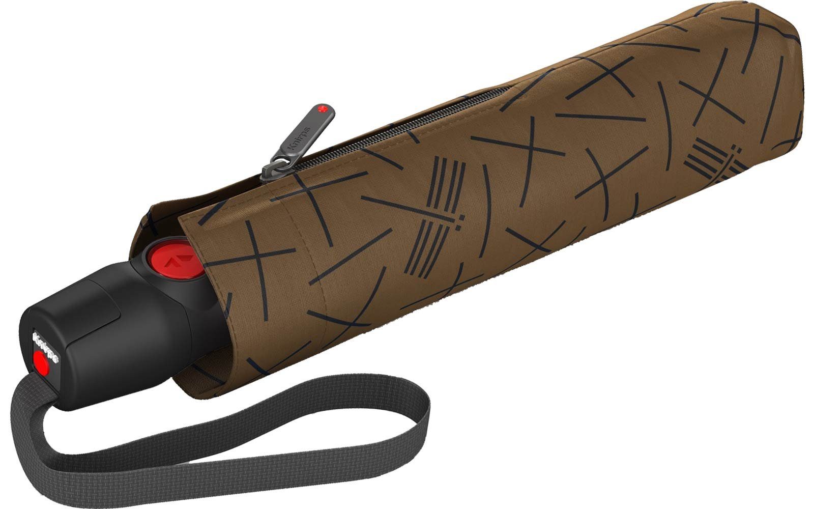 Knirps® Taschenregenschirm leichter, stabiler Schirm haltbar Speichen braun mit besonders den Fiberglas durch in Auf-Zu-Automatik
