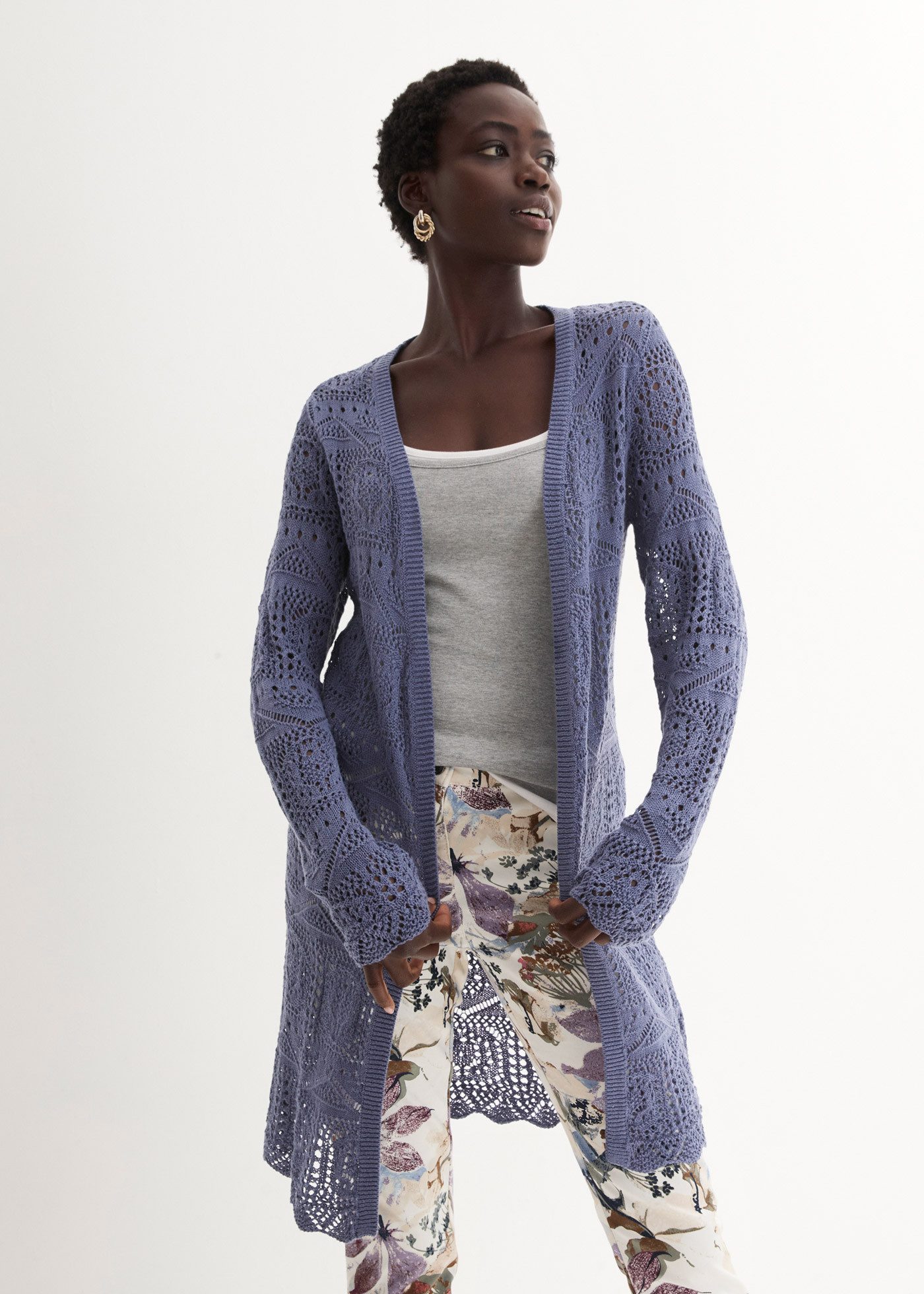 bonprix Longstrickjacke (1-tlg) lockere und offene Passform, mit femininem günstig online kaufen