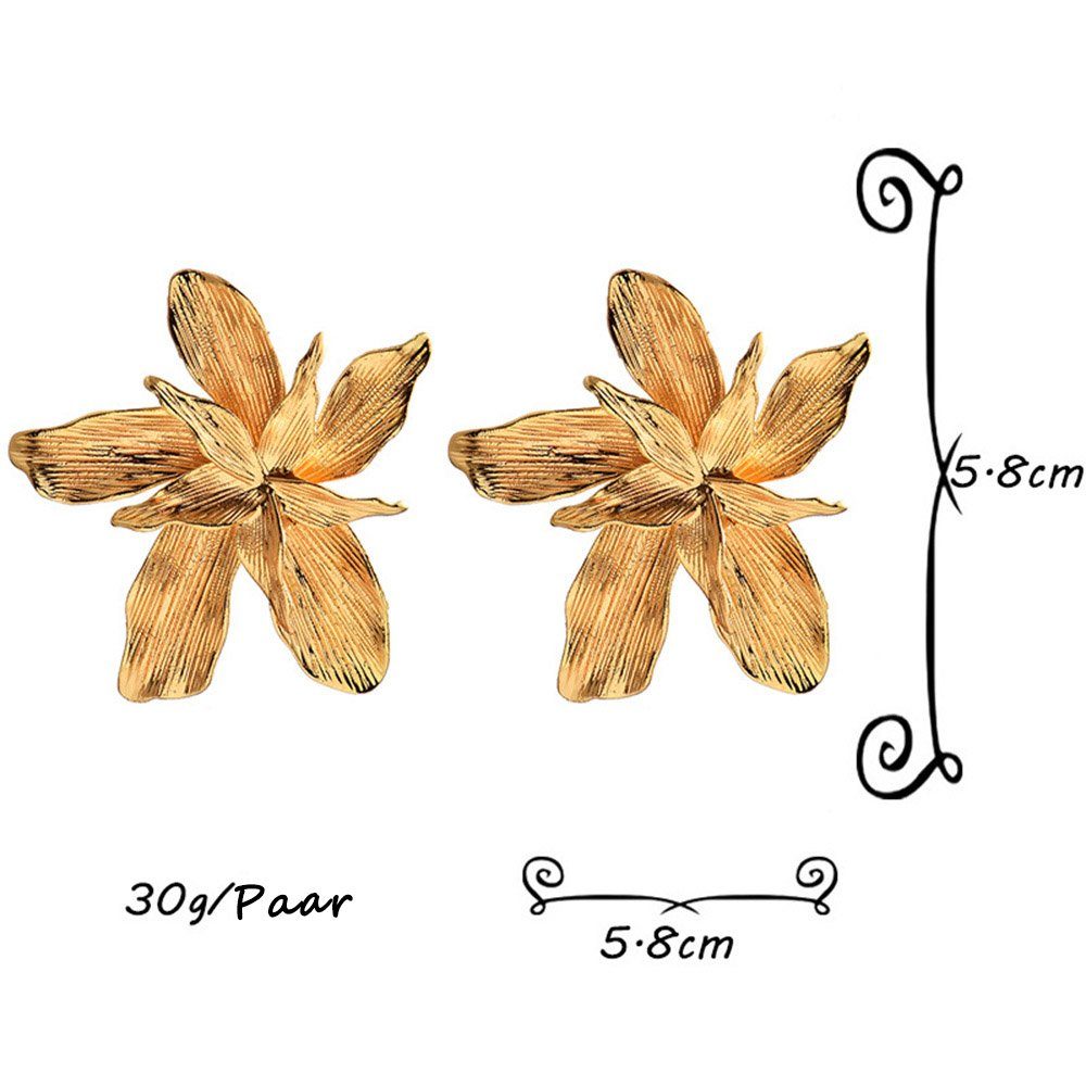 Paar Metallblumen Dekorative Ohrhänger Ohrringe, Ohrringe hochwertige zum Baumeln Paar Gold