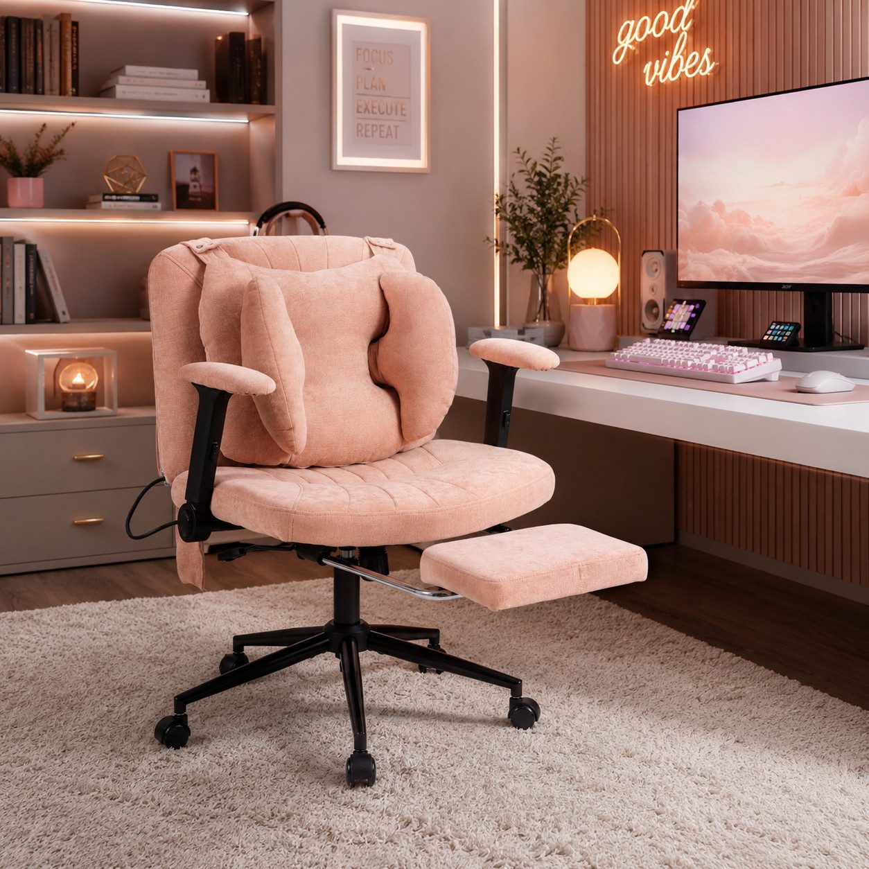 Vankel Polsterstuhl Bürostuhl ergonomisch Schreibtischstuhl mit Rollen, Mit Air-Lordosenstütze, breitem Sitz, weich gepolstert, 150 kg