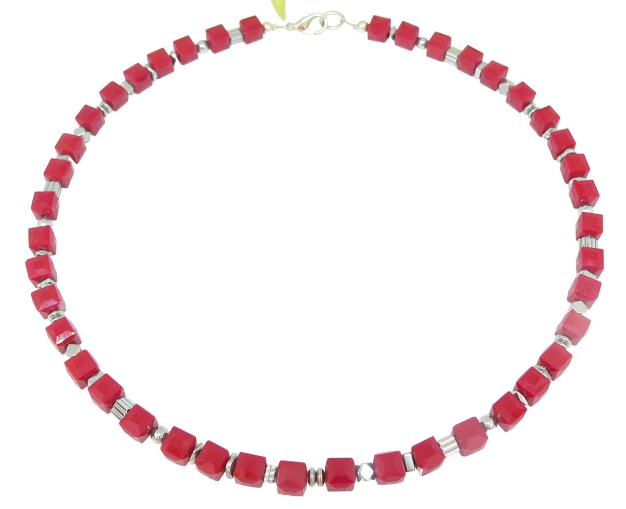 traumschmuck Kette ohne Anhänger 220d Halskette Würfelkette Kristallglas Opak dunkelrot Hämatit silber (Geschenk, Muttertag, Weihnachten, Geburtstag, Valentinstag, incl. Schmuckbox), handgefertigt, Made in Germany