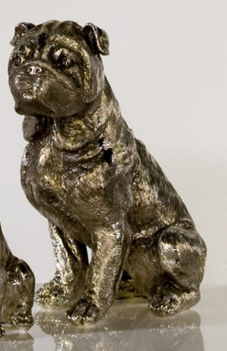 Casa Padrino Dekofigur Casa Padrino Designer Hund Mops Antik Silber H. 27 cm - Polyresin Deko Skulptur - Edel & Prunkvoll