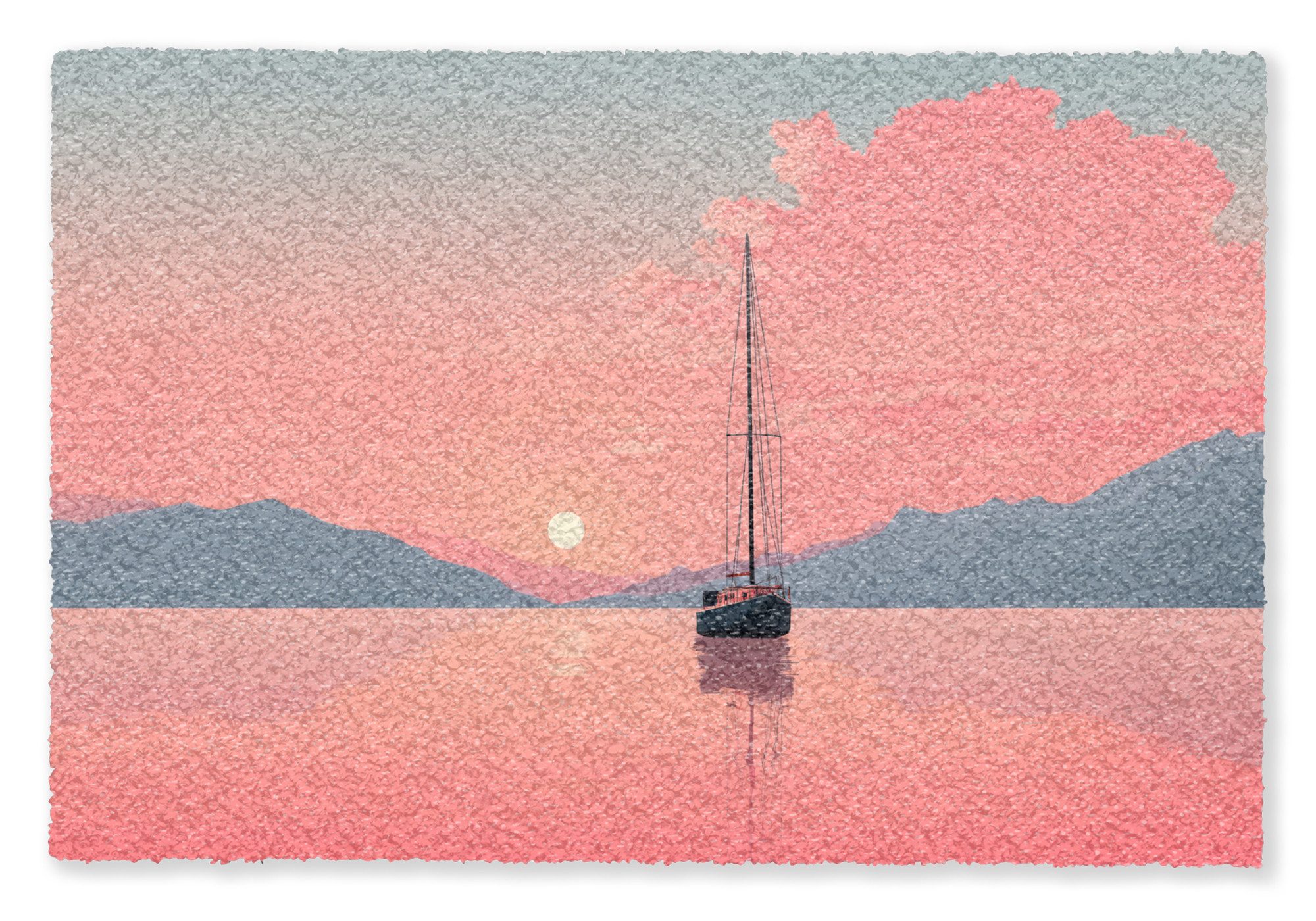 MuchoWow Fußmatte Segelboot - Rosa Meer - Sonnenuntergang - Berge, Rechteckig, innen Schmutzfangmatte, Tür, Schmutzfänger Flur, Teppich 60x40 cm