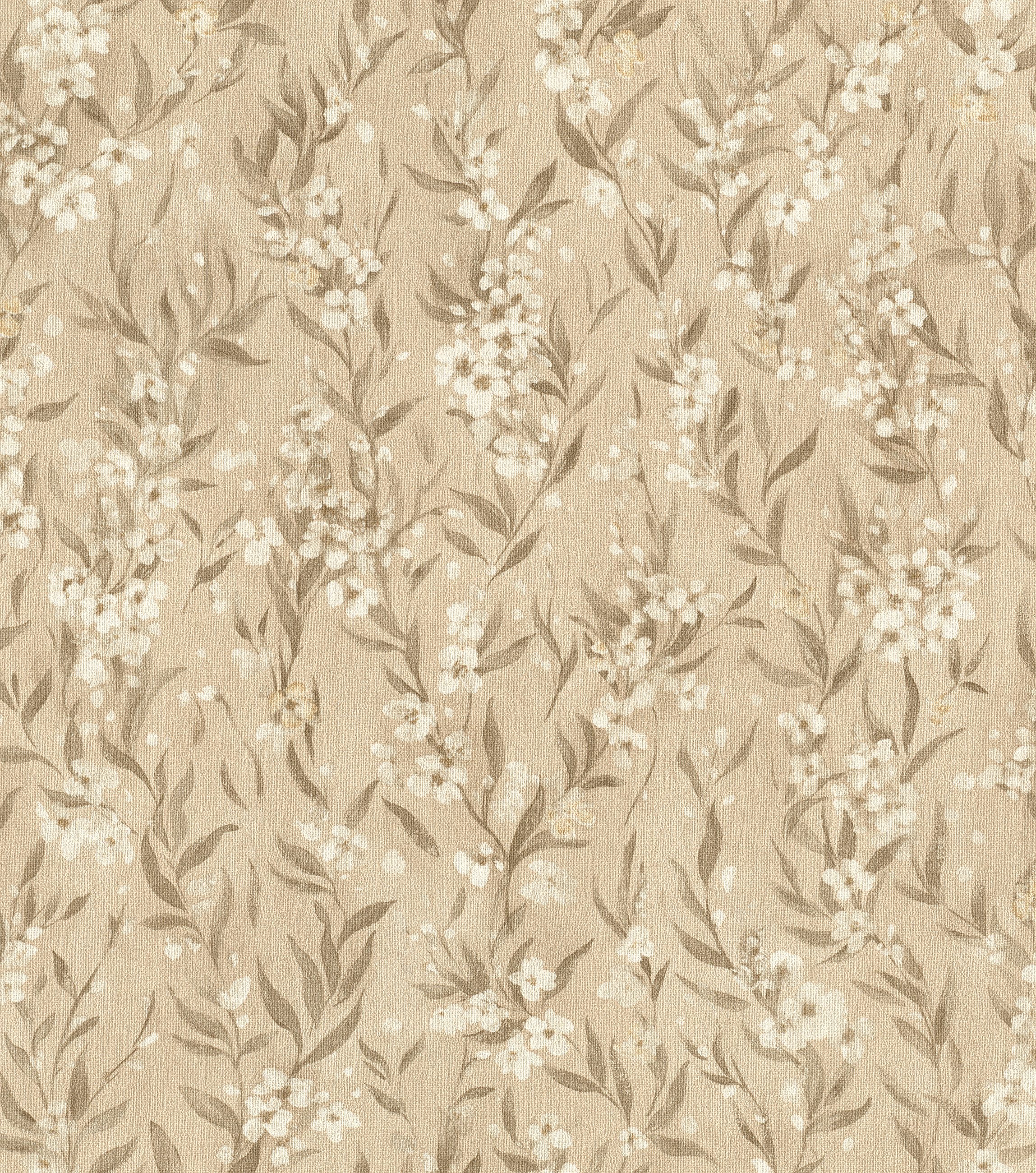 Rasch Vliestapete mit Kirschblüten in Beige - Vliestapete floral - Noble Zen, strukturiert, floral, botanisch, geblümt, natürlich, (1 St), Kirschblume