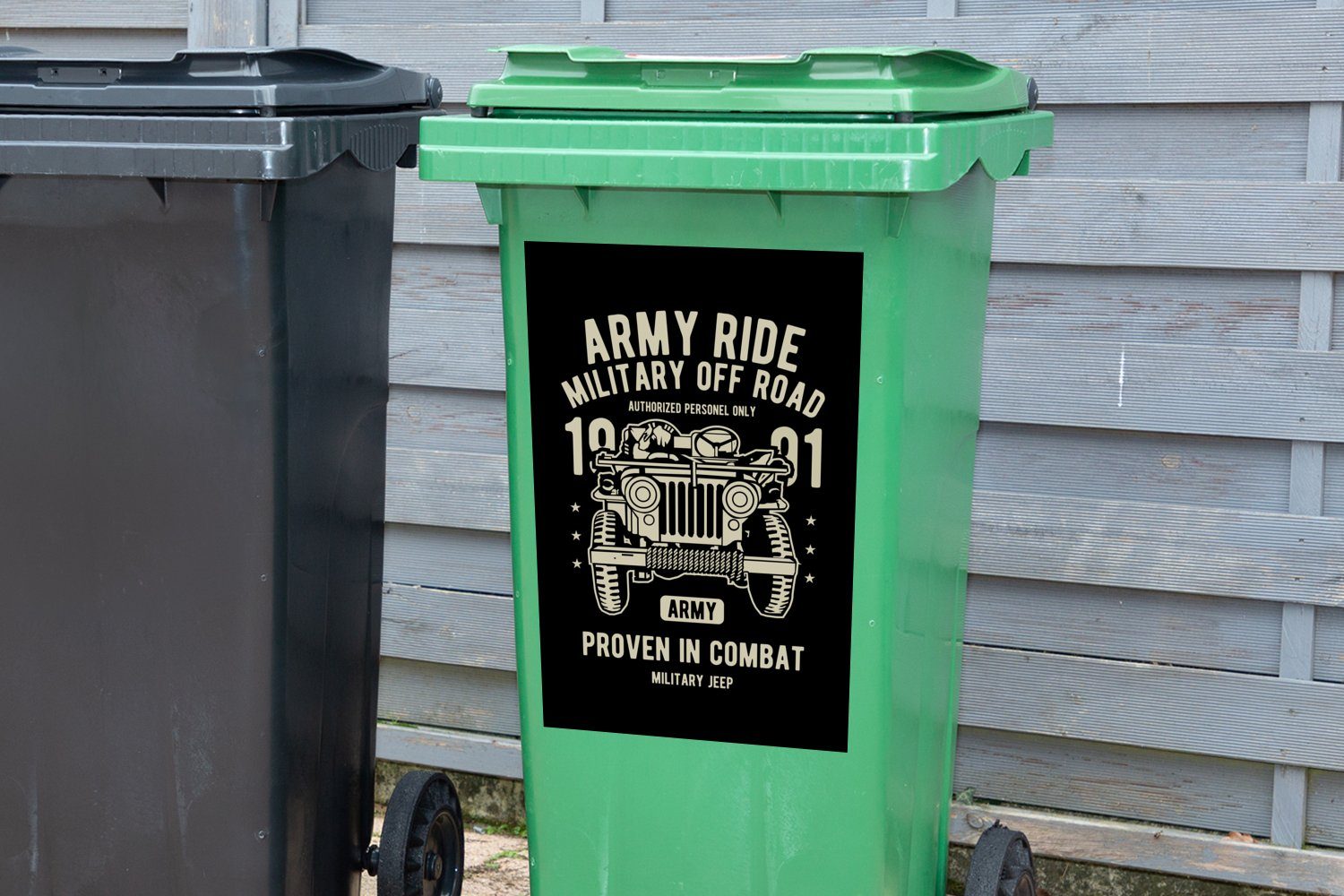 (1 Container, Mülleimer-aufkleber, - - MuchoWow Auto St), Mülltonne, Schwarz Vintage Wandsticker Sticker, Mancave Abfalbehälter - - Armee