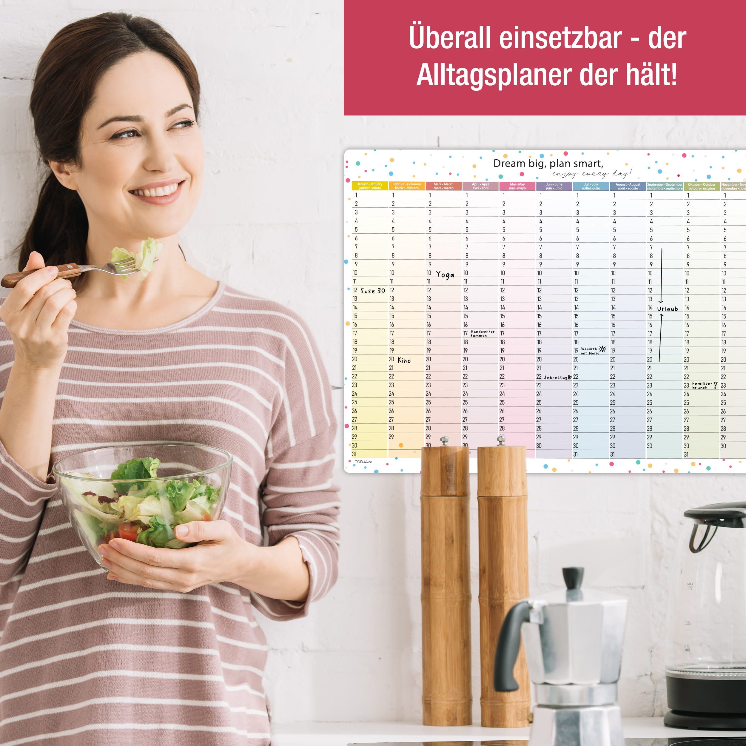 TOBJA ewige Kalender Jahresplaner immerwährend selbstklebend abwischbar A3 inkl. Stift, selbstklebend & ablösbar, abwischbar, immerwährend, inkl. Stift – Bild 3 von 5
