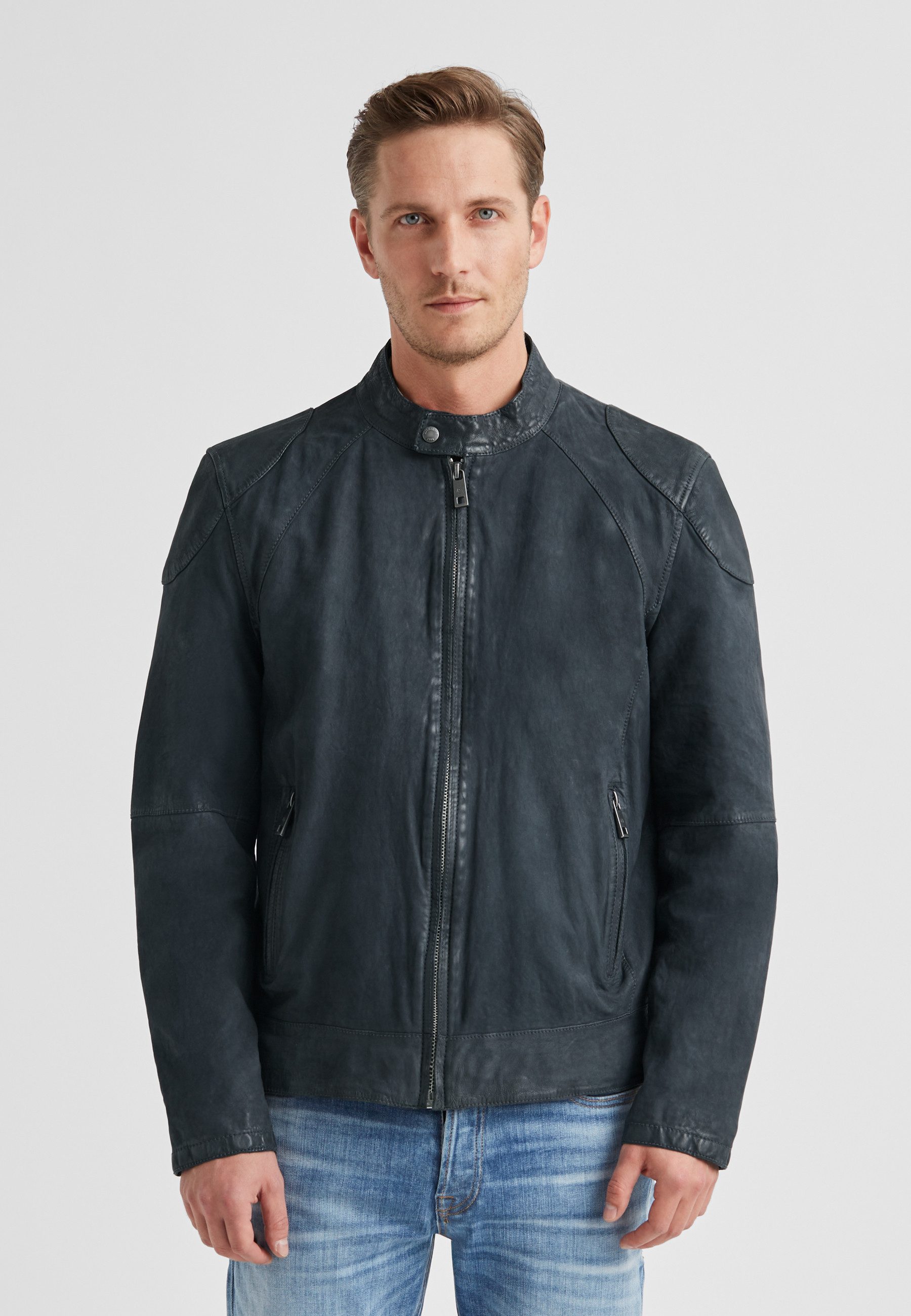 Lederjacke MSNevio Herren Bikerjacke Jacke Leder klassisch