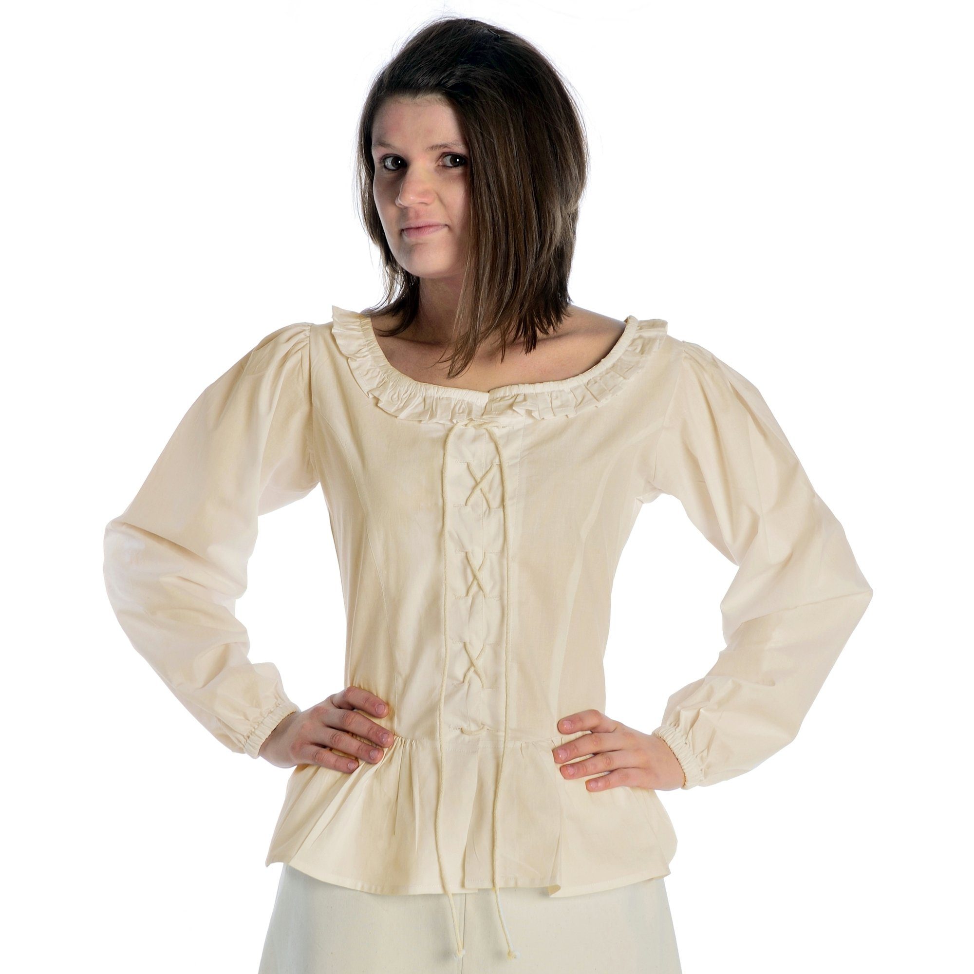 HEMAD Burgfräulein-Kostüm Bluse Hilde, langen Ärmeln, Schößchen & Schnürung aus Baumwolle