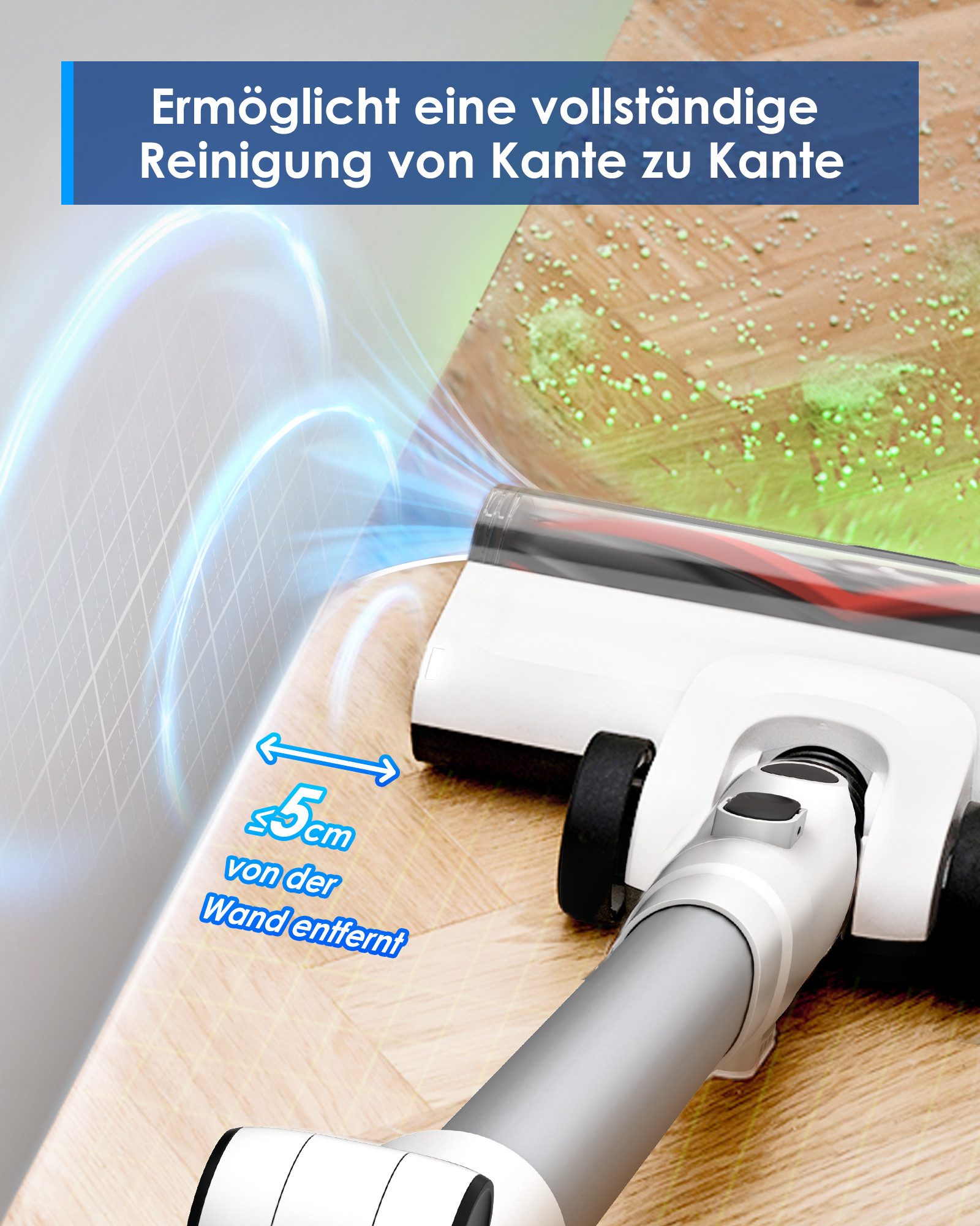 Tineco Akku-Stielstaubsauger Pure One A50S, Effektiv gegen Tierhaare, flexibles Saugrohr, 60 Min, 500 W, beutellos, Weitwinkel-Scheinwerfer, Zyklonfilter, 60Min – Bild 3 von 5