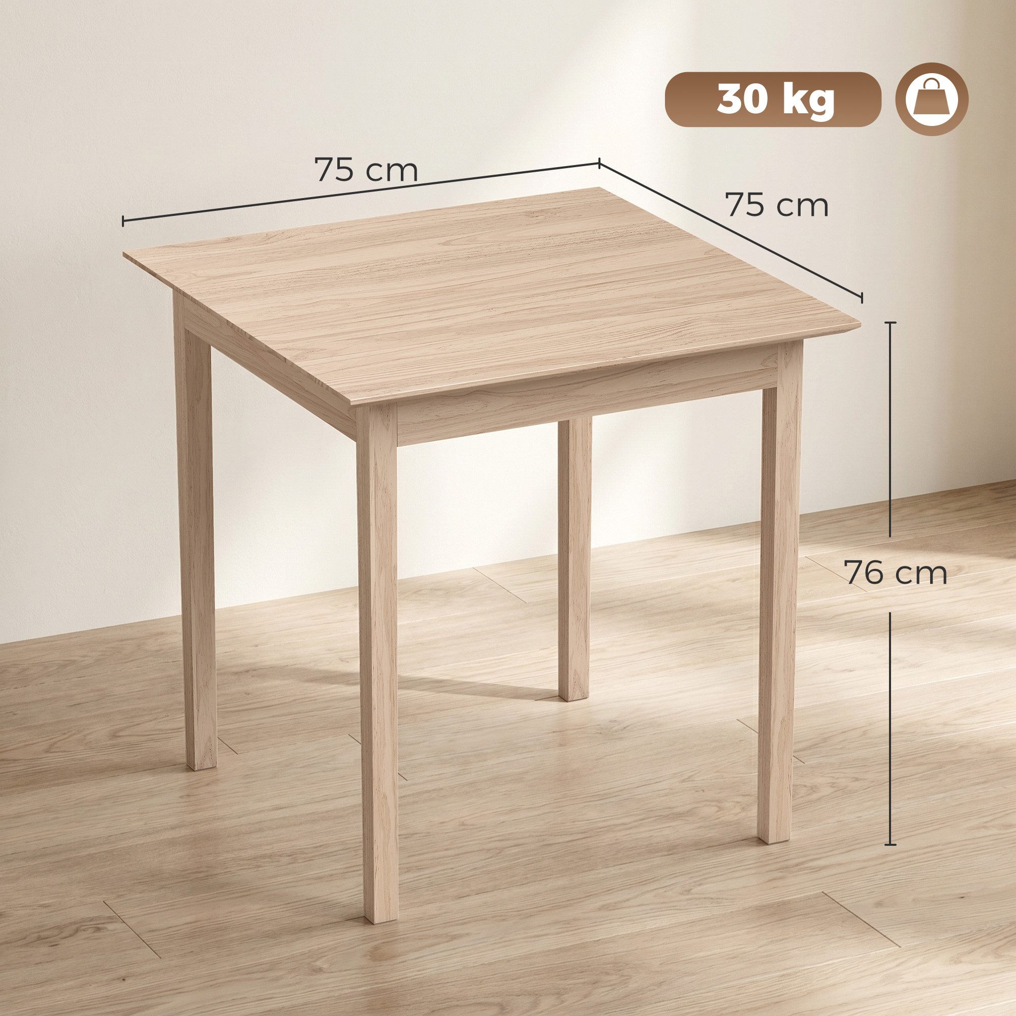 HOMCOM Esstisch Küchentisch Esszimmertsich aus Massivholz (Set, 1-St., 1 Tisch), Quadratischer Esstisch für 2 Personen