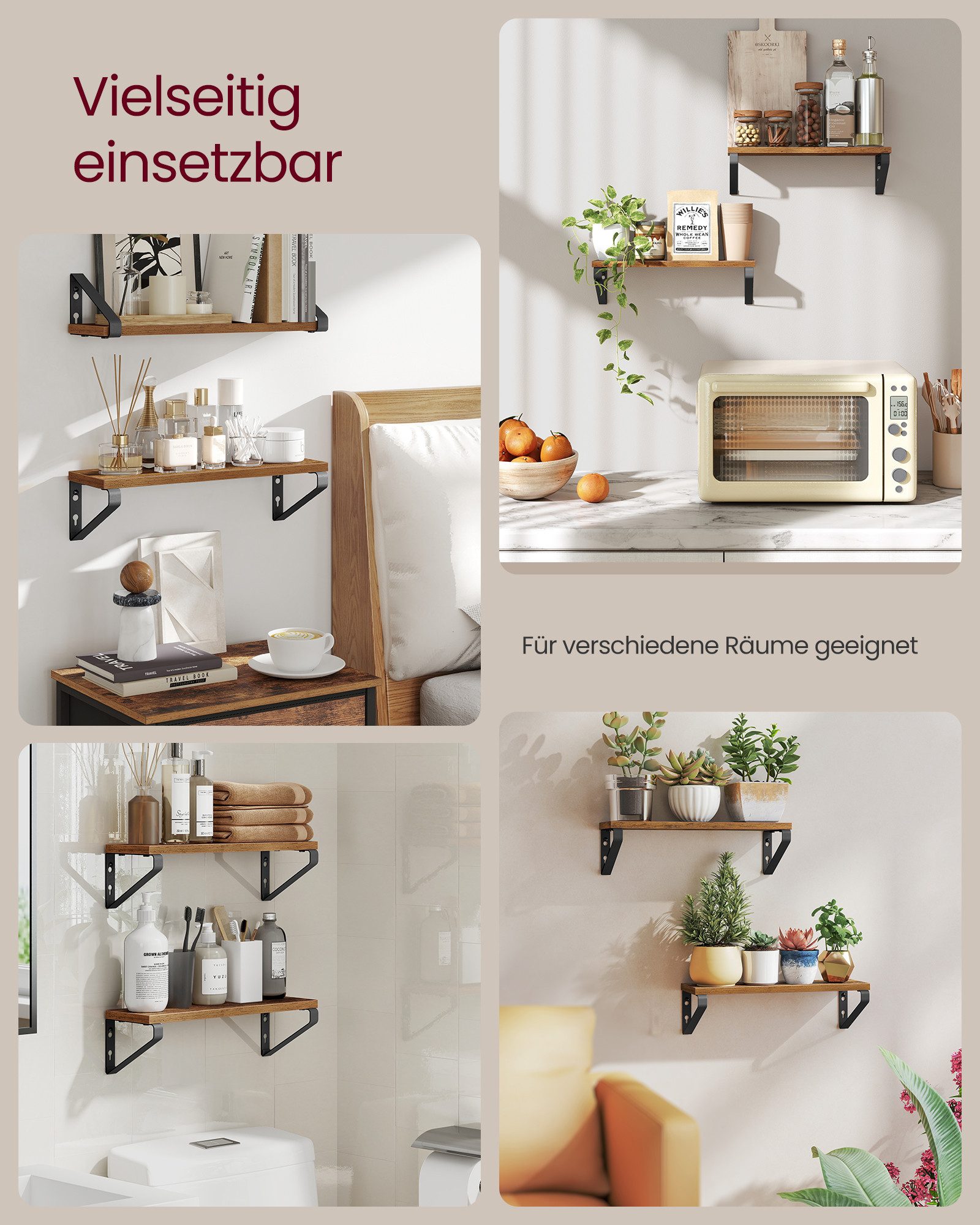 VASAGLE Wandregal, 2er Set, Regalbrett, 2 Montagemöglichkeiten, 40 cm, 10Kg belastbar