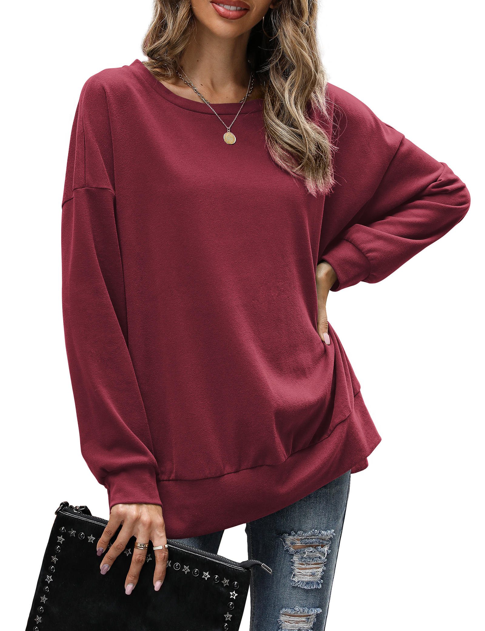 Beluring Langarmshirt Damen Langarmshirt Rundhals mit Seitenschlitzen, Lock günstig online kaufen