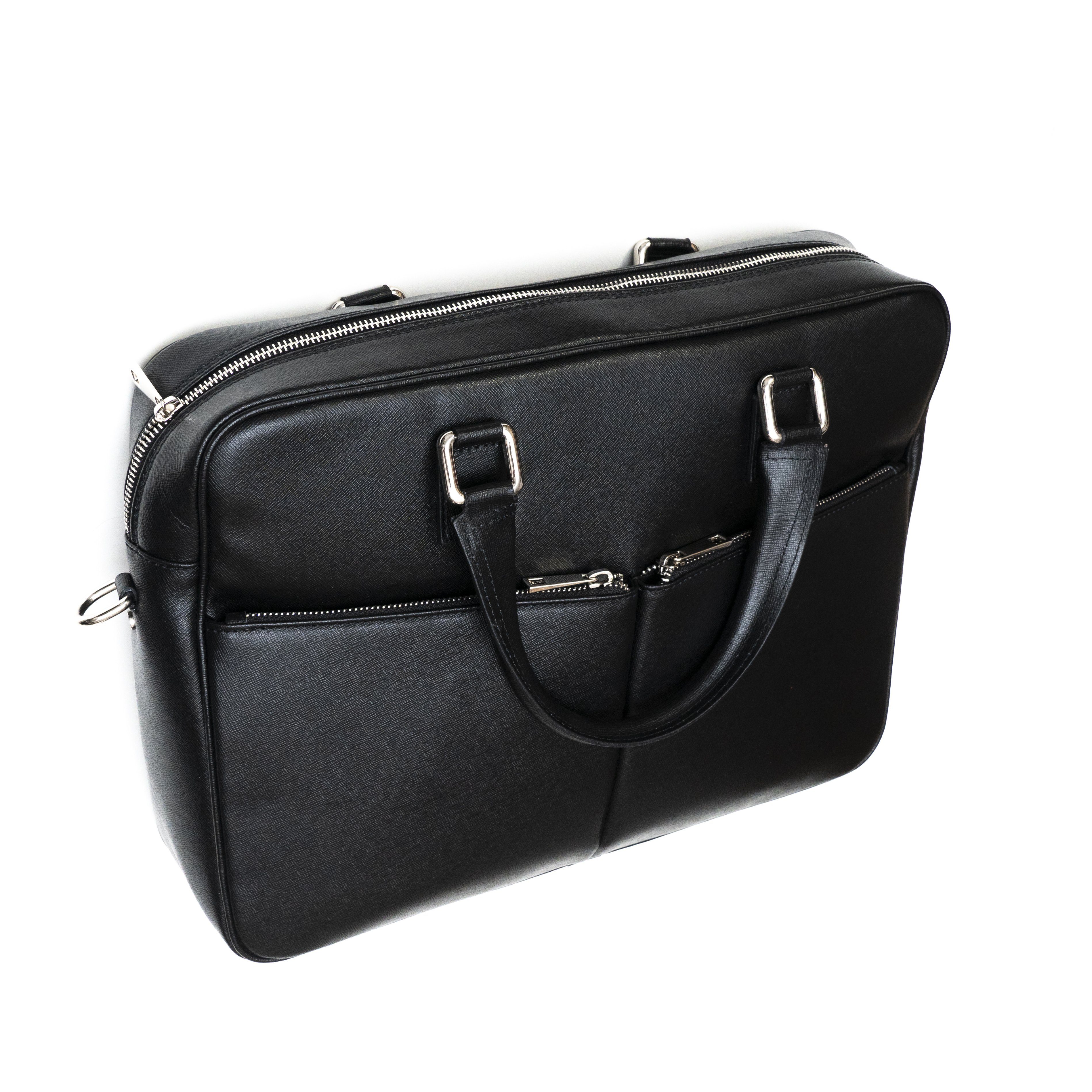 So Milano Aktentasche Notebook Tasche, Made in Italy, Leder, Schwarz