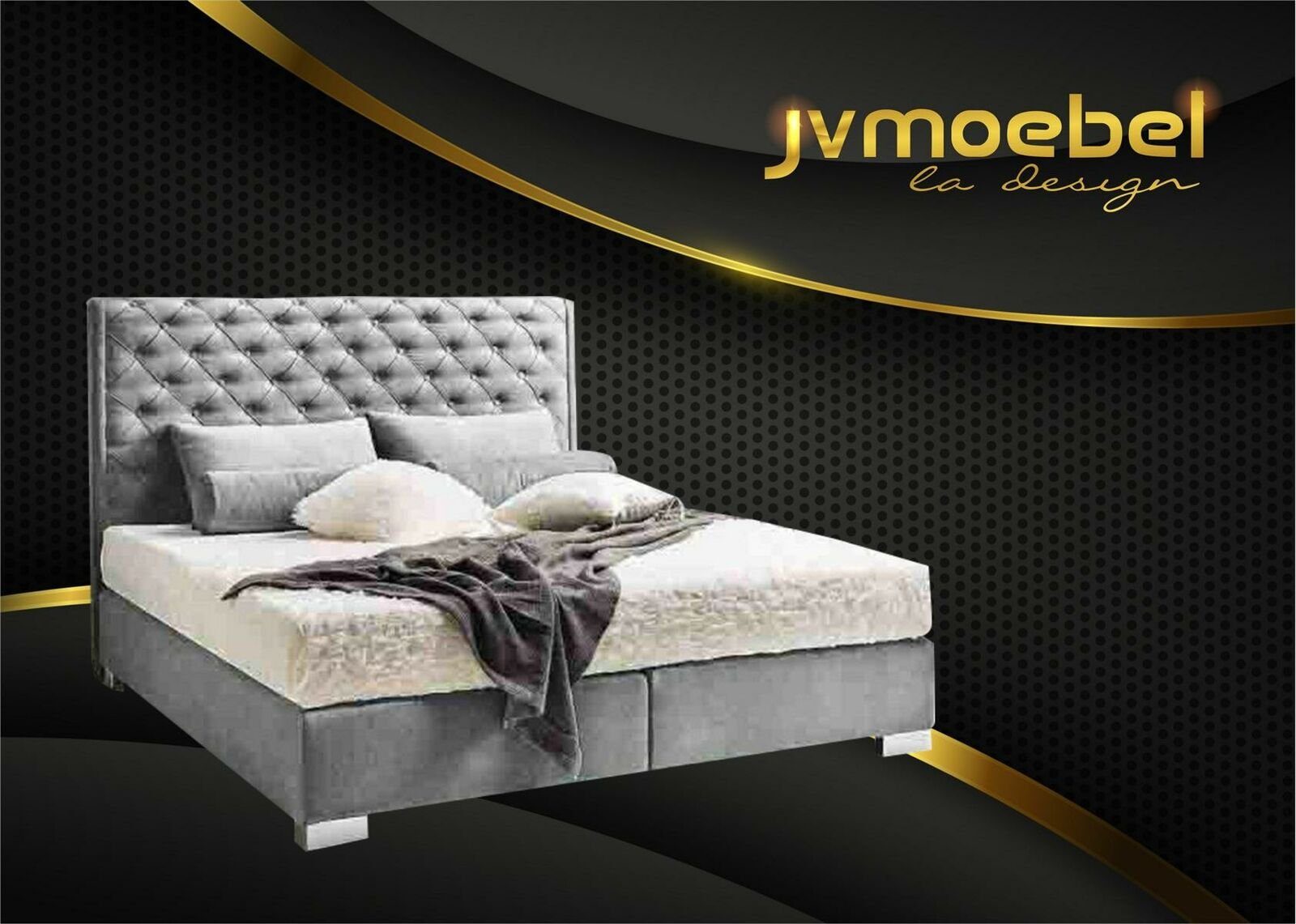 JVmoebel Textil Schlafzimmer Moderne Bett, Möbel Chesterfield Bett Grau Boxspring