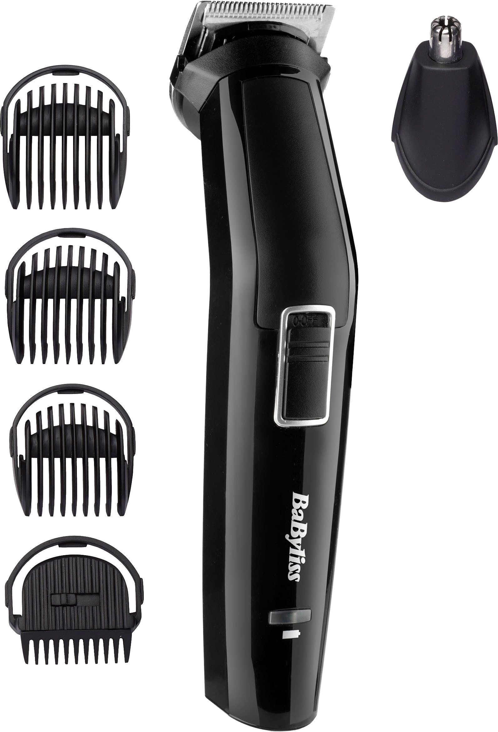 BaByliss Multifunktionstrimmer BaByliss 6-in-1 Multigrooming Trimmer, Edelstahlklingen, MT725E, 6 Stylingfunktionen, 4 Kammaufsätze, kabelloses Grooming-Set