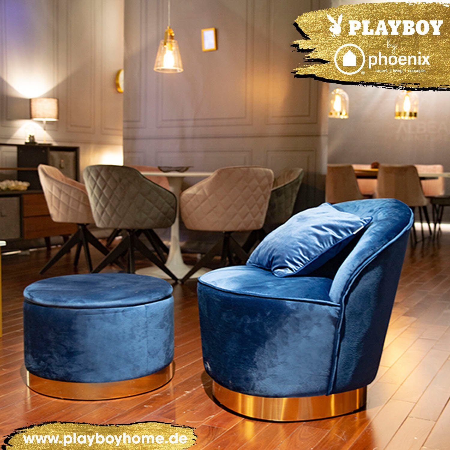 PLAYBOY Pouf SUE, Abnehmbarer Deckel, innen Stauraum für Decken, Kissen und Sonstiges