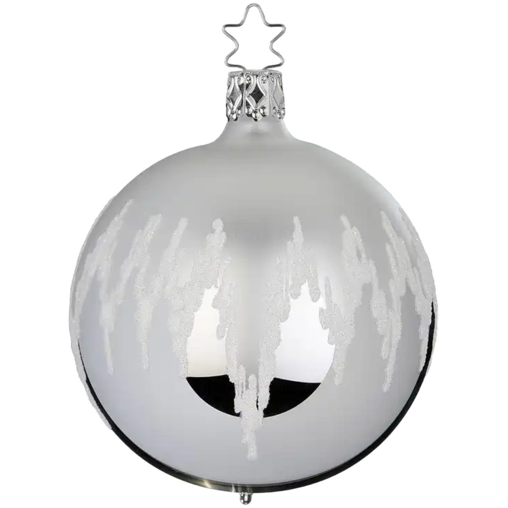 INGE-GLAS® Weihnachtsbaumkugel Christbaumkugel Festtagsfreude silber glänzend Ø 8cm Inge-Glas (1 St), mundgeblasen, handbemalt