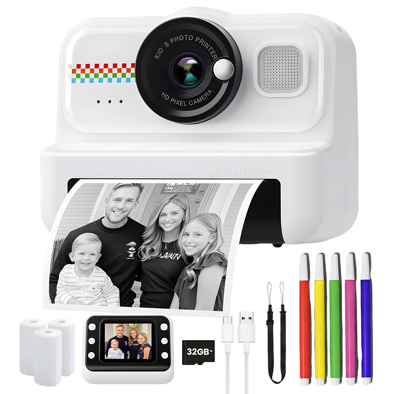 AKKEE 1080P Kinderkamera Selfie Digitalkamera Kinder mit 32GB Sofortbildkamera (12 MP, 2,4" Mini Kamera)