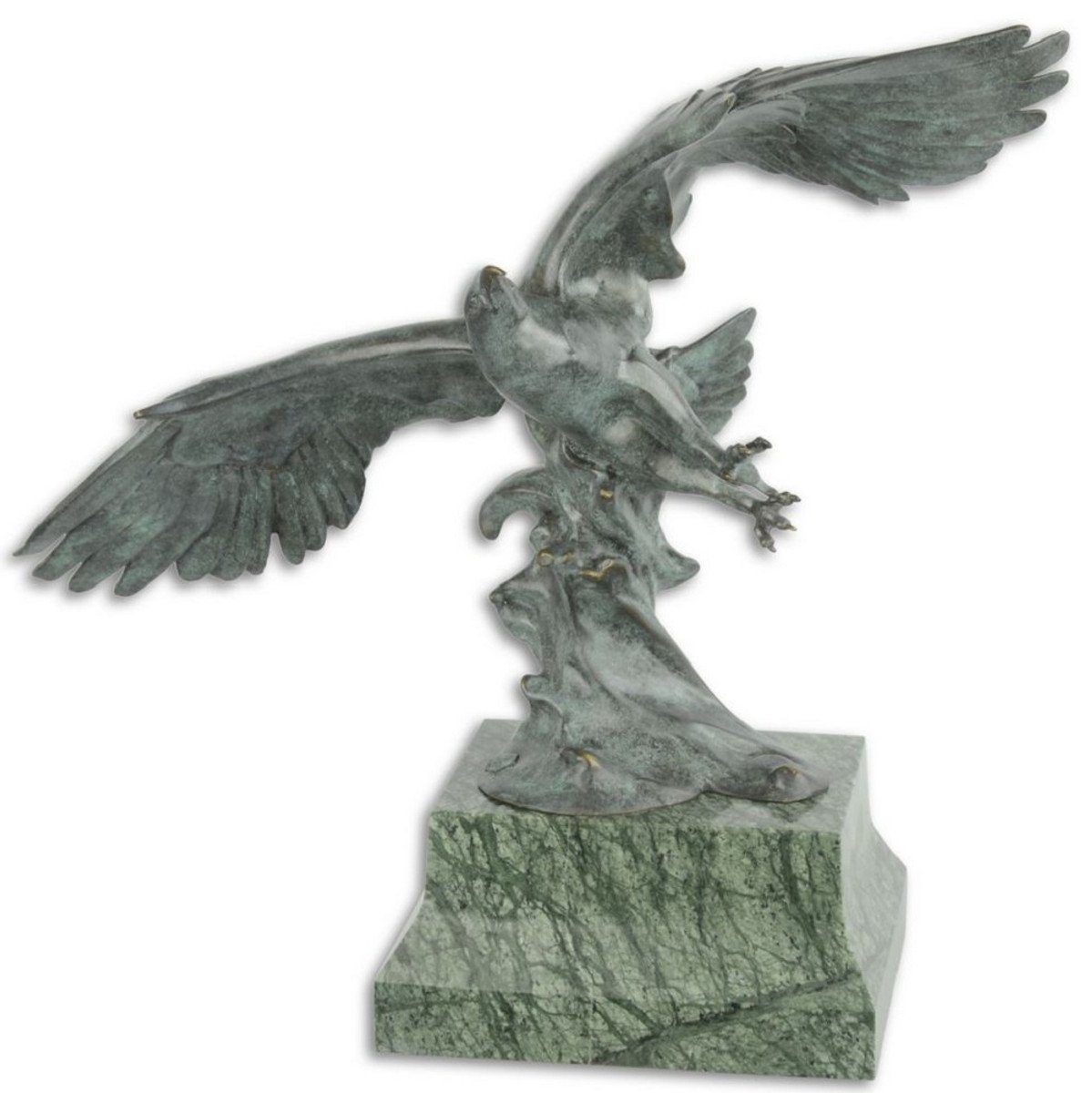 Casa Padrino Dekofigur Luxus Bronze Skulptur Fliegender Adler Grau / Grün 44,6 x 17,7 x H. 42,7 cm - Deko Bronzefigur