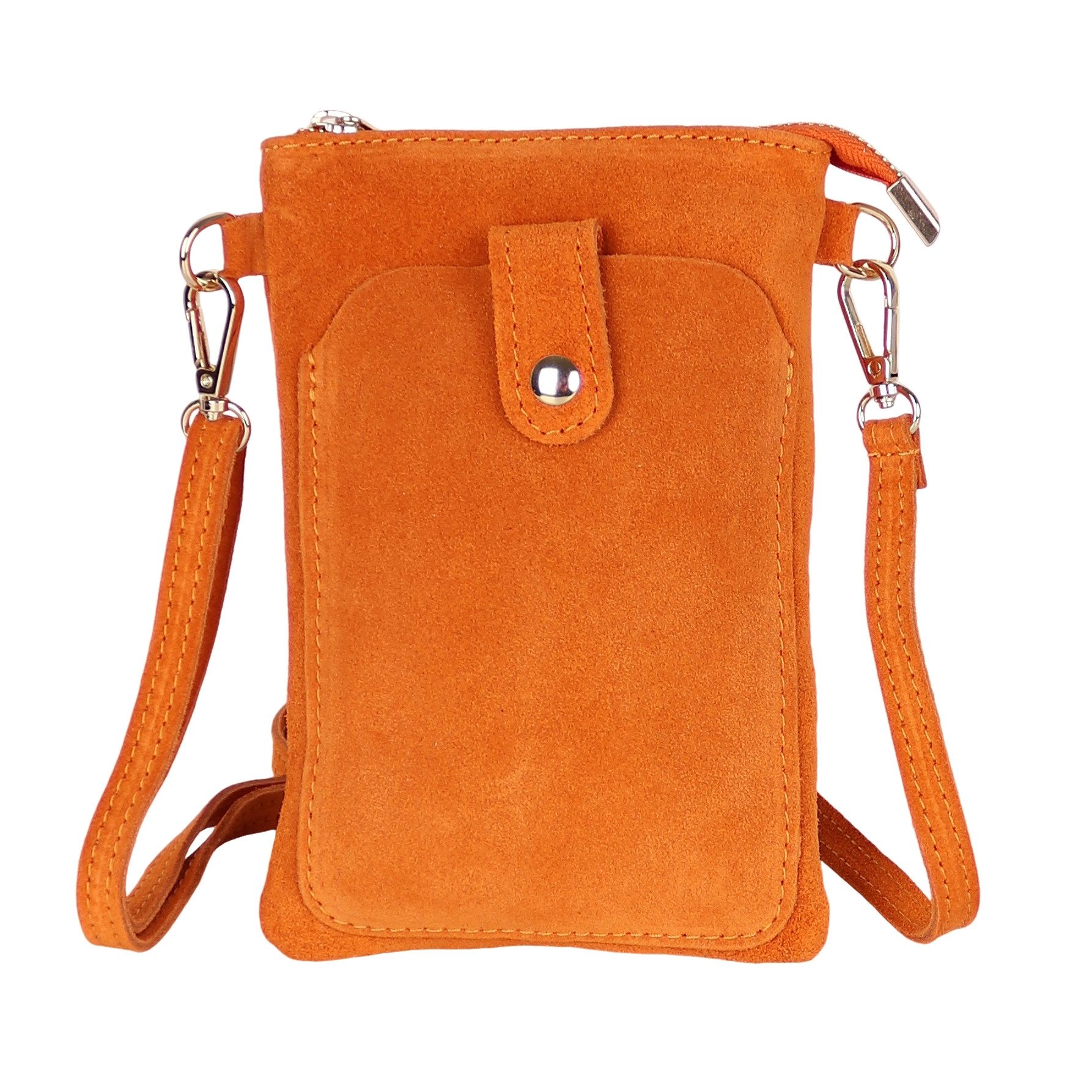 MIRROSI Handytasche Damen Kleine Umhängetasche aus Wildleder Made in Itlay (ca.14x21x3cm), Mini Handytasche zum Umhängen, Handy Tasche