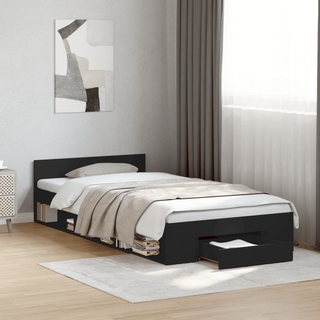 vidaXL Bettgestell vidaXL Bettgestell mit Schublade Schwarz 90x190 cm Holzwerkstoff
