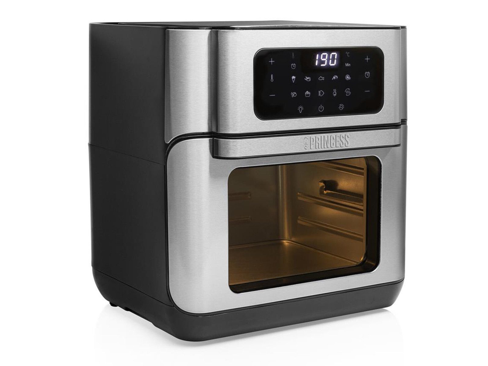 PRINCESS Heißluftfritteuse, 1500 W, Mini Backofen mit Umluft 10 Liter Rotierkorb, Fritteuse ohne Öl, 1500W