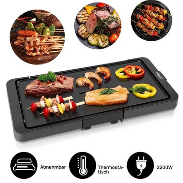 7MAGIC Tischgrill Standgrill Elektrischer flache Grillplatte antihaftbeschichtet, 2200 W, Grillpfanne mit Thermostat und abnehmbarer Fettauffangschale