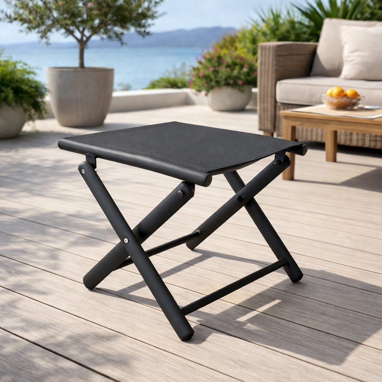 Mojawo Armlehnstuhl Garten Klapphocker / Fußhocker Metall - Textilen Anthrazit / Schwarz