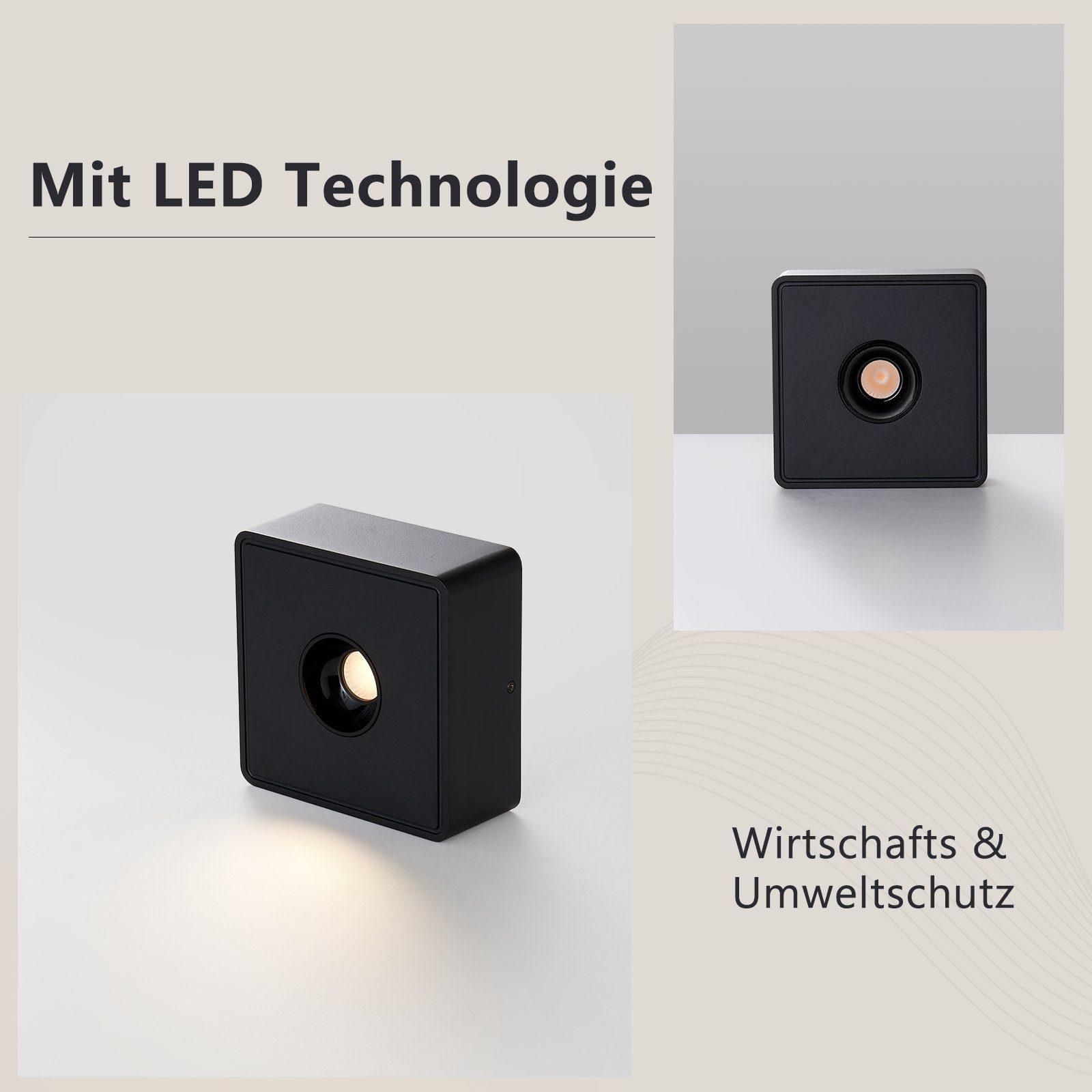 ZMH LED Deckenstrahler Deckenspots LED Aufbauspots - 7W Spots Deckenleuchte Warmweiß, LED fest integriert, 3000k, Deckenstrahler Warmweiß Flach Spotleuchte für Küche, Weiß/Schwarz