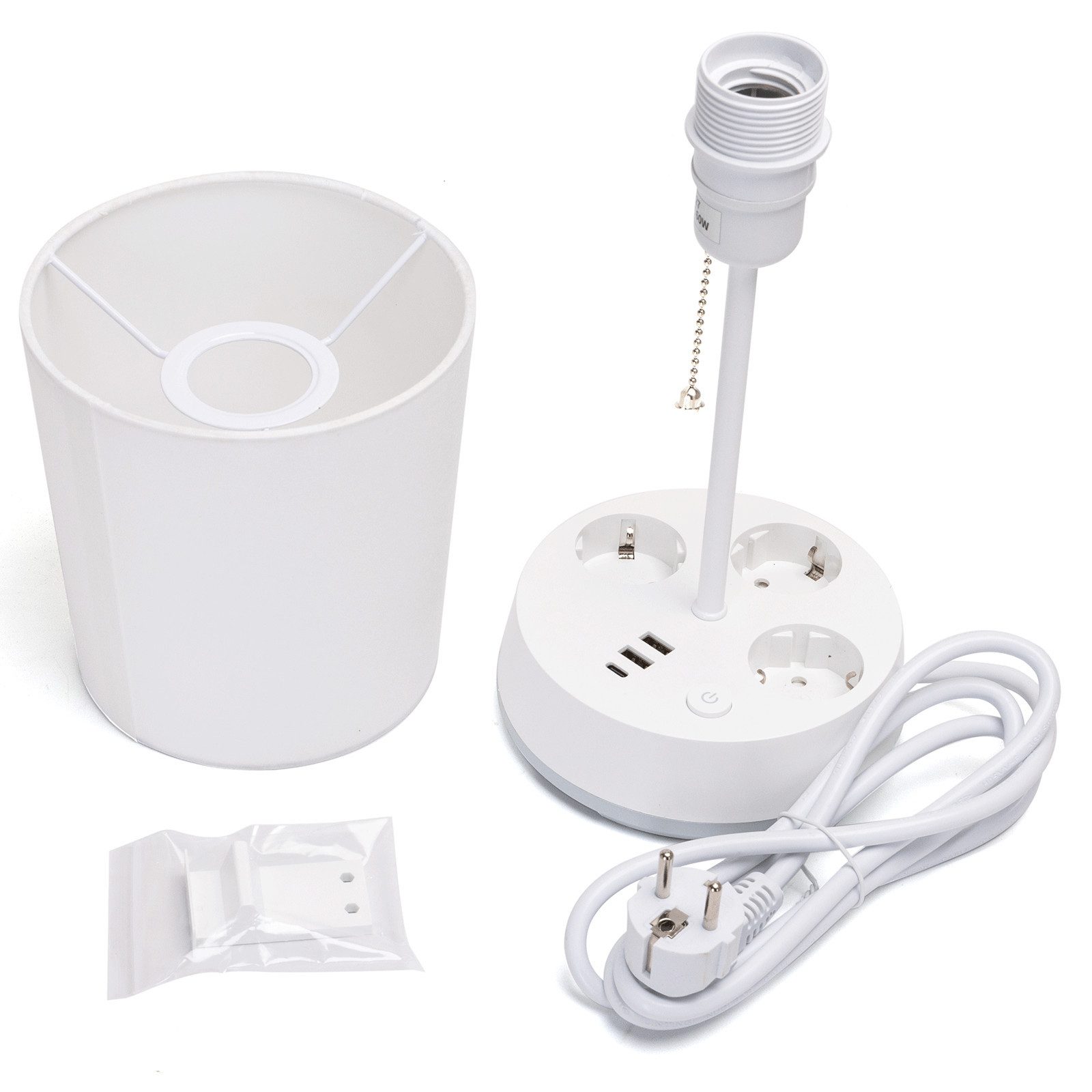 Aigostar Steckdosenleuchte mit usb & typ-c, Stoffschirm, Tischlampe mit Steckdose,Weiß