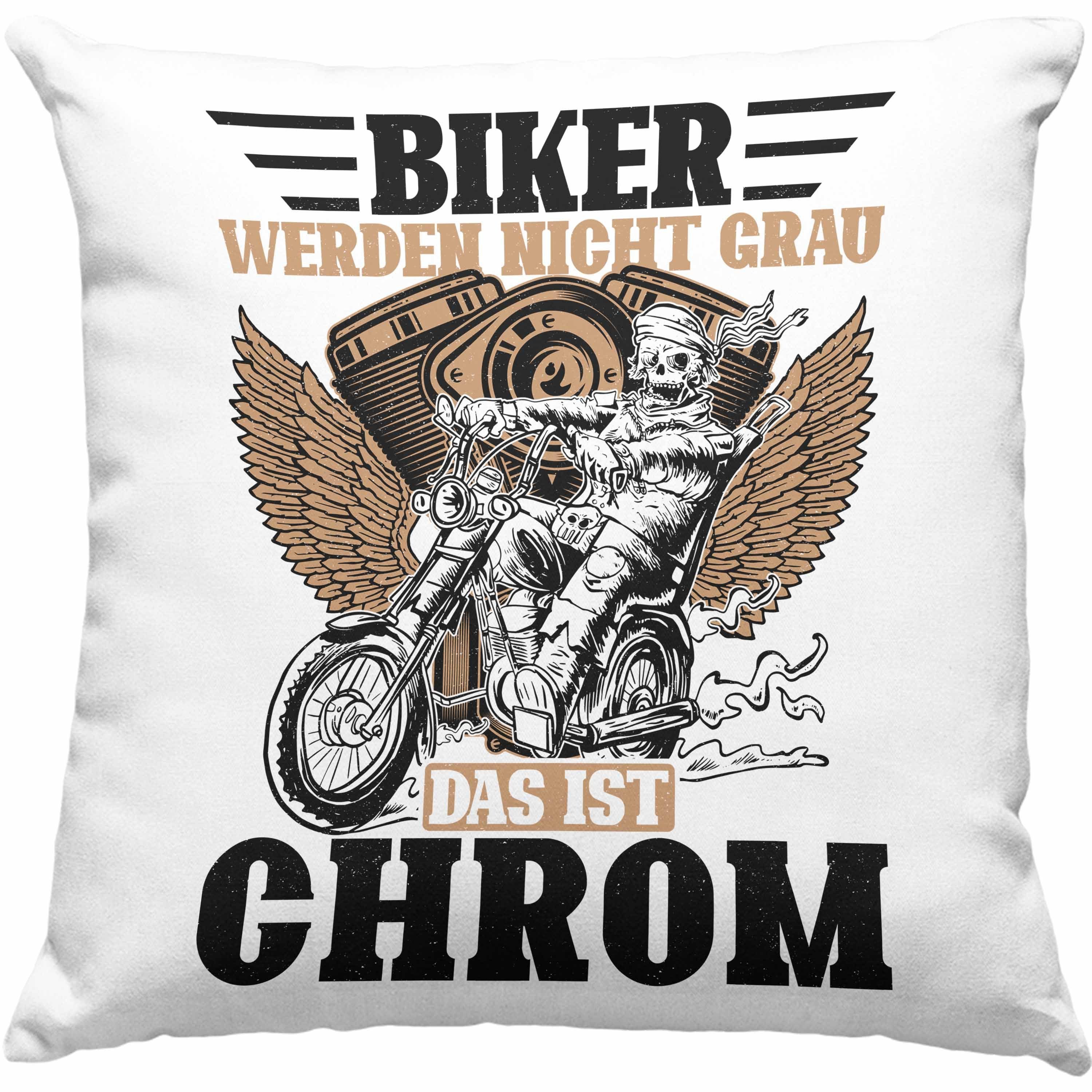 Trendation Dekokissen Trendation mit Motorradfahrer Geschenkidee Grün Biker Kissen Chrom Ist Dekokissen Das Werden Geschenk 40x40 Biker - Grau Nicht Füllung