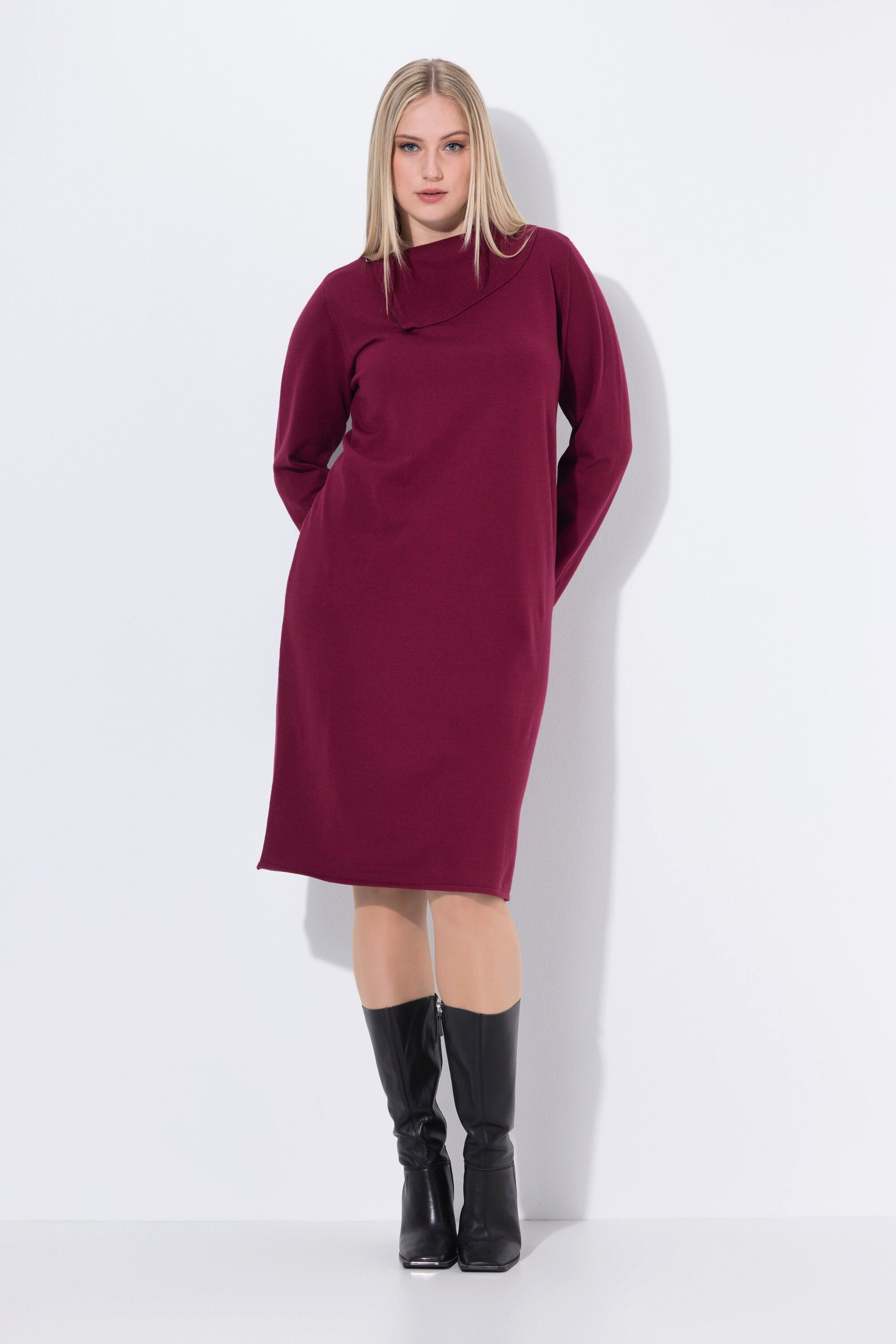 Minikleid Strick-Midikleid Reißverschluss Rollkragen Langarm