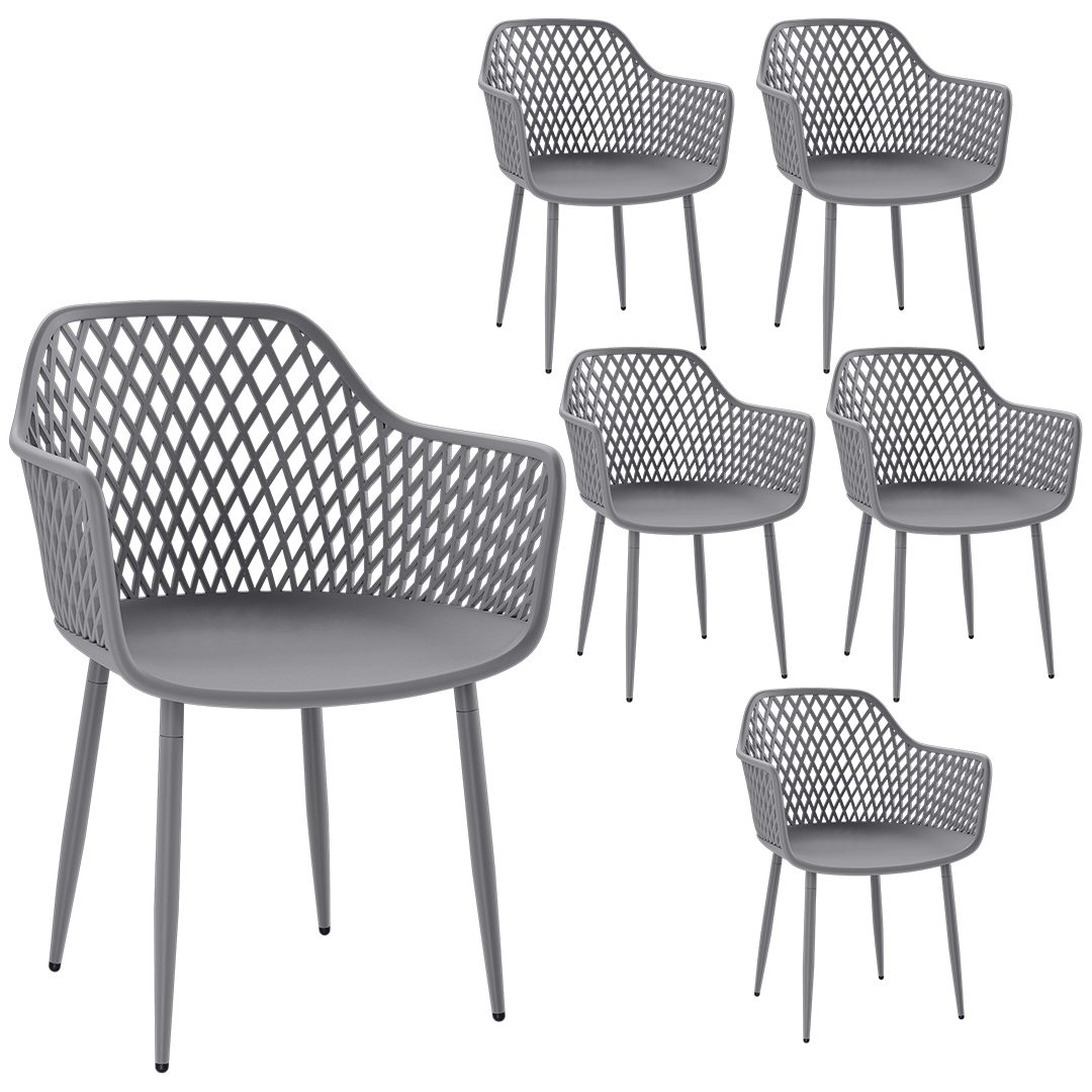 STEELSØN Gartenstuhl Quasira wetter- & UV-beständig (grau, 6er Set), outdoor Loungesessel mit Armlehnen, verfügbar als 2er/4er/6er Set