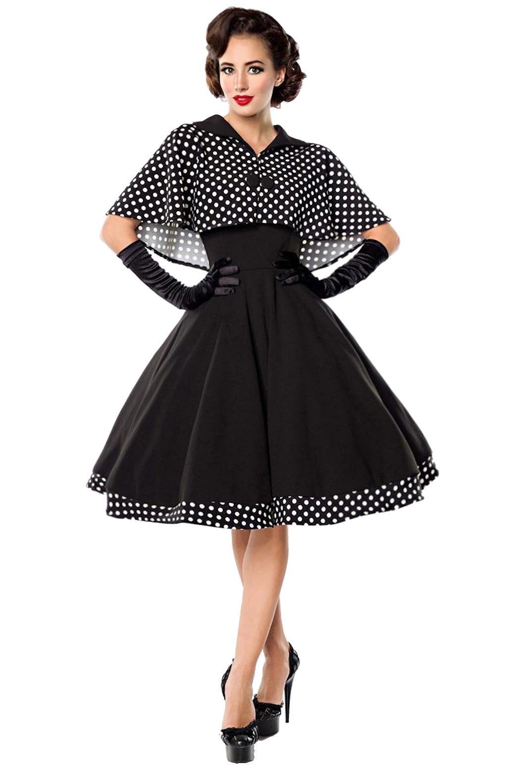 BELSIRA A-Linien-Kleid Swing-Kleid mit Cape Retro Rockabilly Jersey 50er Jahre Pin up Kleid