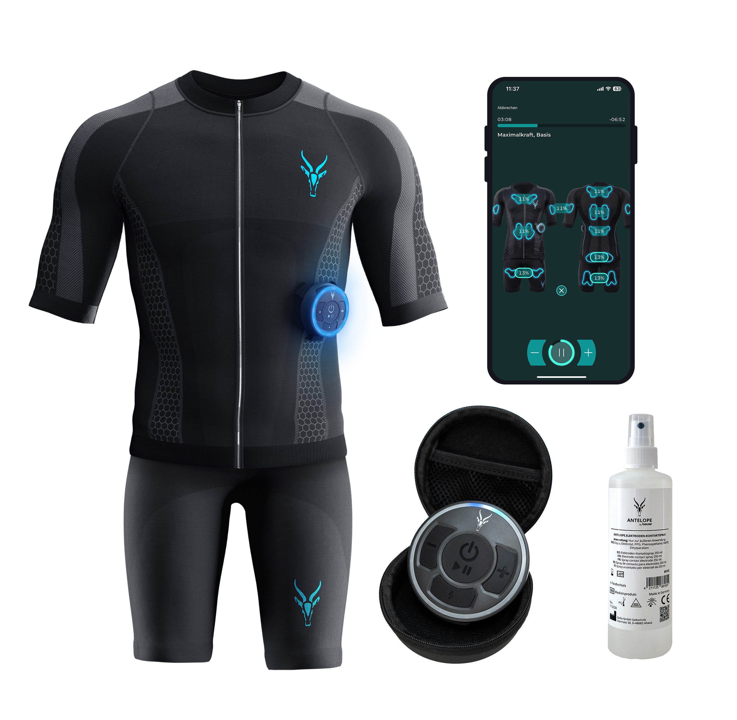 Antelope by Beurer EMS-Gerät EMS Anzug Männer EMS Komplettsystem Training zur Muskelstimulation, (Set), S-XXL, Shirt + Short, 18 Elektroden, kostenlose App