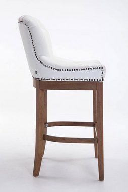 TPFLiving Barhocker Lakewood (mit Rückenlehne und Fußstütze - Hocker für Theke & Küche), 4-Fuß Gestell Holz hellbraun - Sitzfläche: Echtleder Weiß