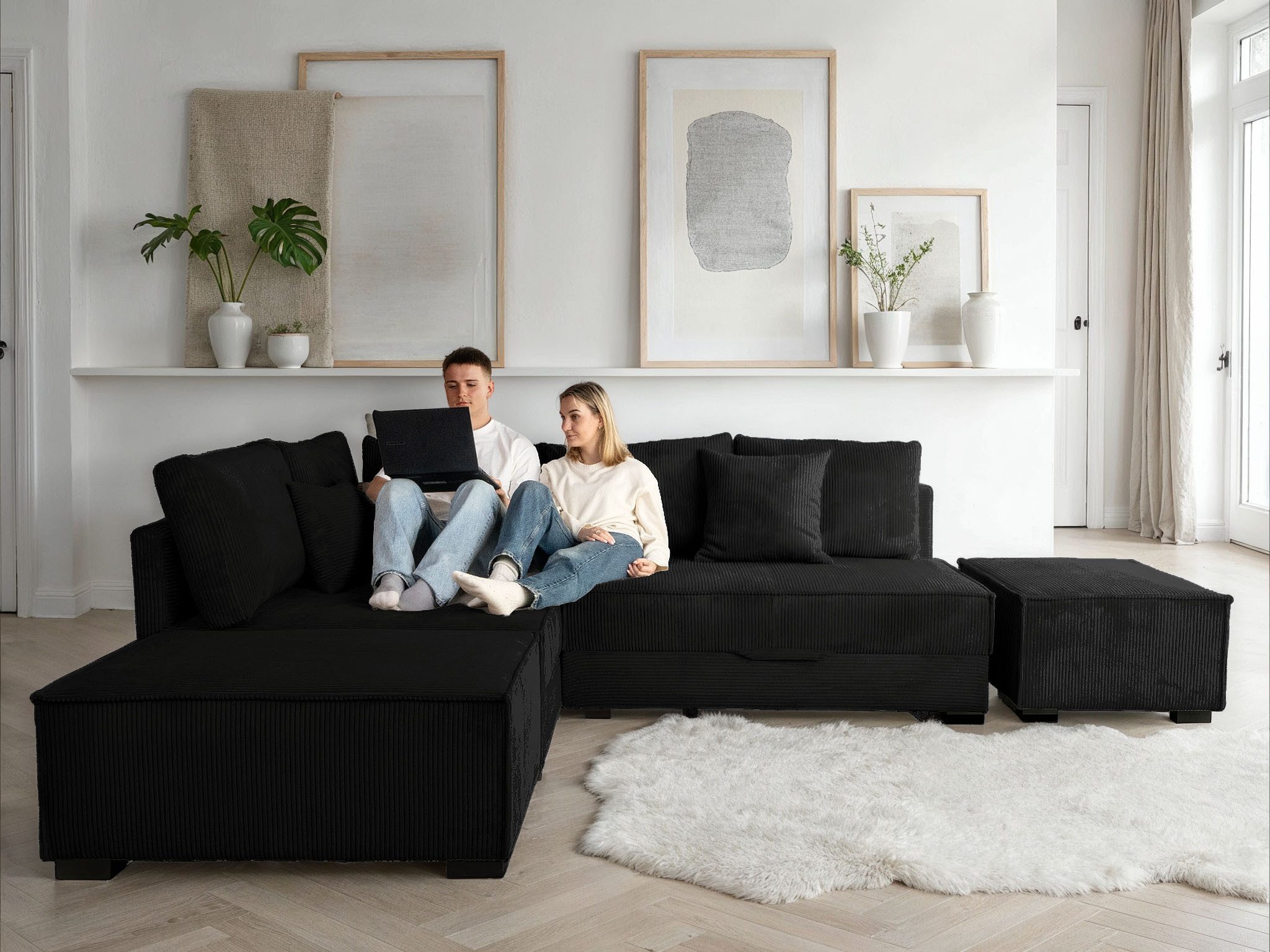 Home affaire Ecksofa Night & Day L-Form, B: 316 cm mit Dauer-Schlaffunktion 180x200 cm, Set: Sofa & Hocker, Bettfunktion, Bettkasten & Kissen, Boxspringbett
